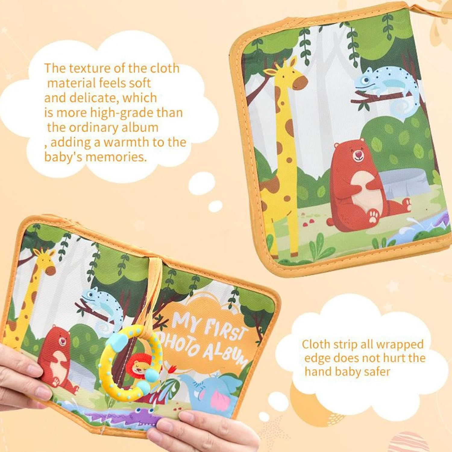 Soft Photo Album for Baby | Soft Family Photo Book for Toddler - Lion Pattern Journal with Safe Mirror Cute Keepsake Scrapbook Home Decor for Cribs Travel Wedding image number 6