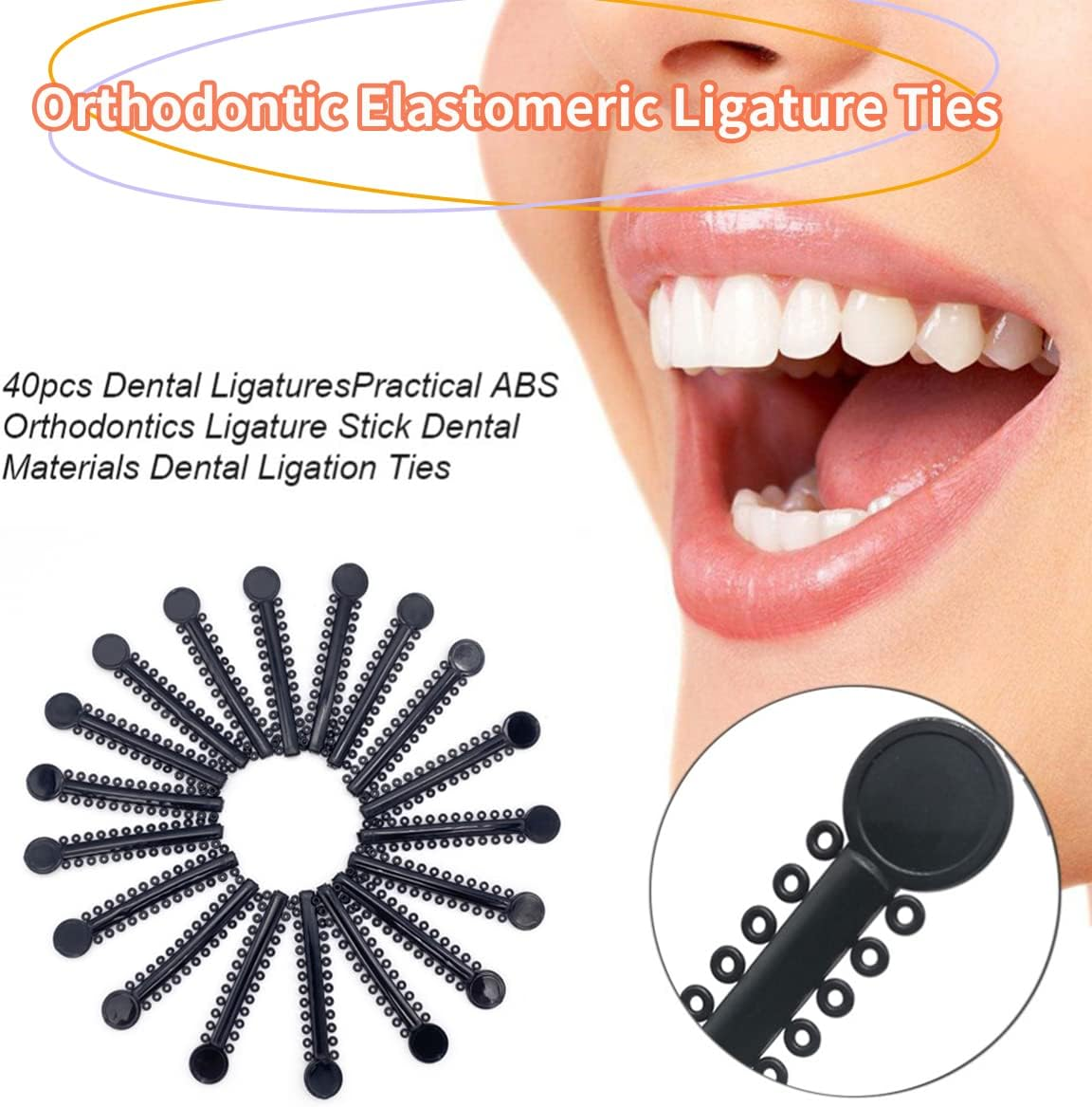 1040 Pcs Black Braces Rubber Bands Orthodontic Ligature Ties O-Rings Elastic Bands for Braces (Black)