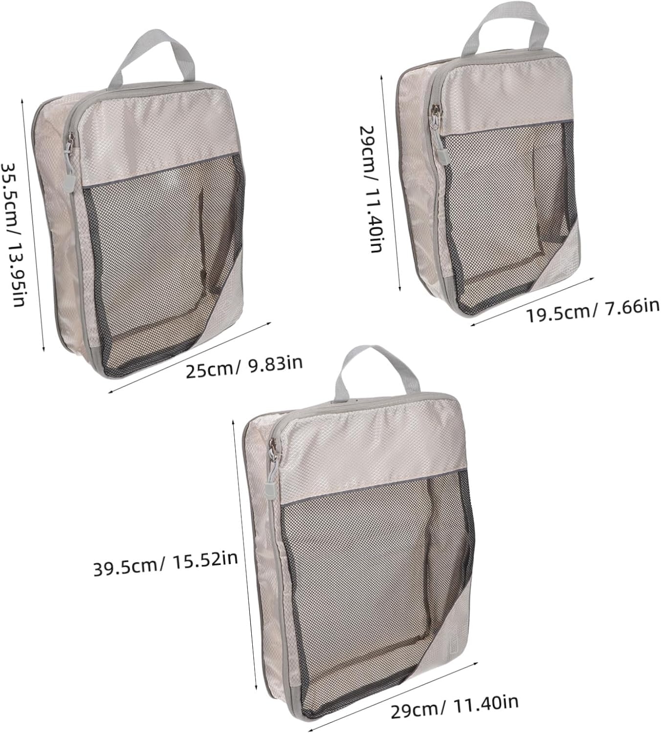 DEARMAMY 3PCS Compression Packing Cubes Beige Lightweight Expandable Travel Organizer Bags for Efficient Luggage Space Management Portable Storage for Clothes Shoes Accessories