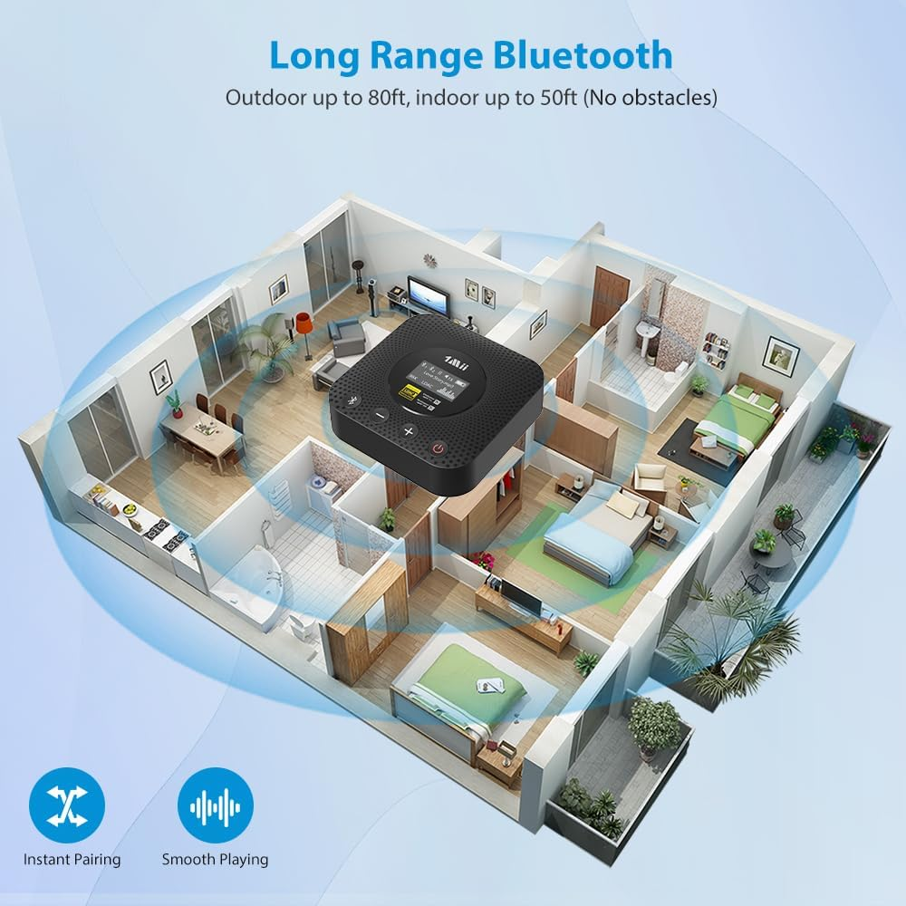 1Mii B06HD+ Bluetooth Receiver, Hifi Bluetooth 5.0 Audio Adapter W/Audiophile DAC, LDAC, Aptx HD & Low Latency, Volume Control & OLED Display for Home Stereo AV Receiver/Stereo Amplifier image number 4