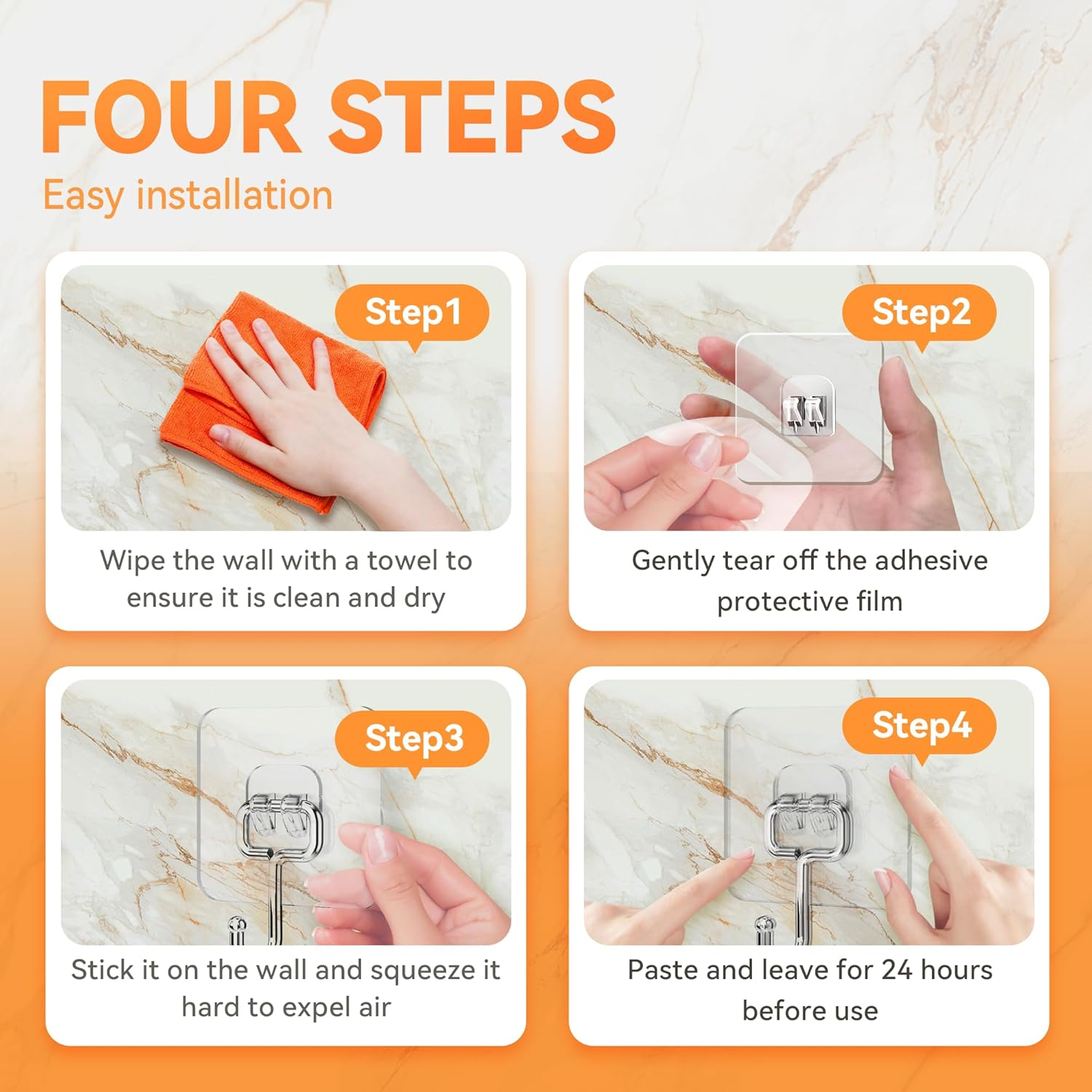 Transparent Heavy Duty Adhesive Hooks for Walls - Clear Hooks for Hanging, No Damage, Strong for Heavy Duty Use, Ideal for Kitchen image number 4