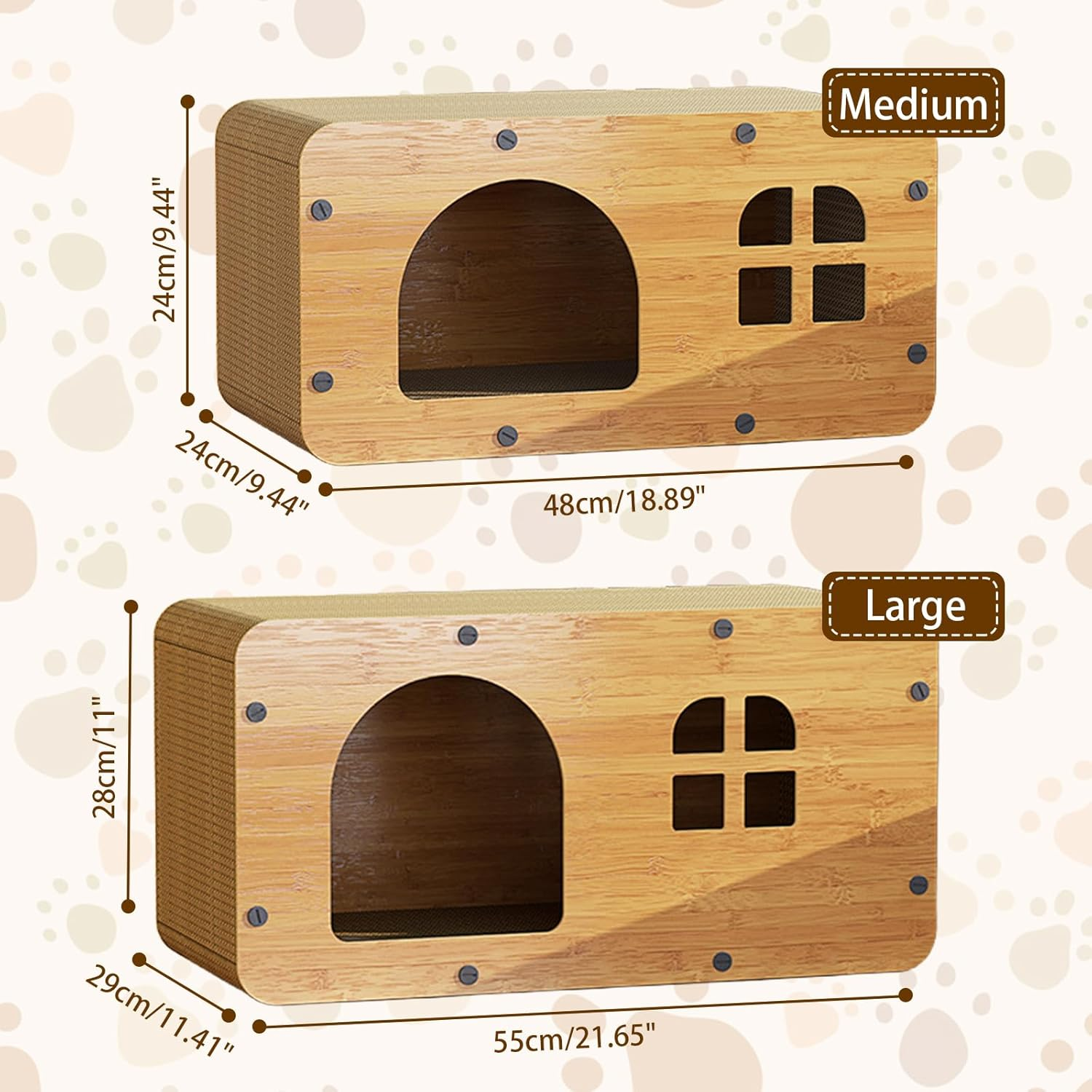 Cardboard Cat House 2 in 1 Corrugated Cardboard Cat Scratcher Lounge Bed for Cats Board Wood Double Layer Cat House with Scratching Pad with Fluffy Ball Extra Large image number 1