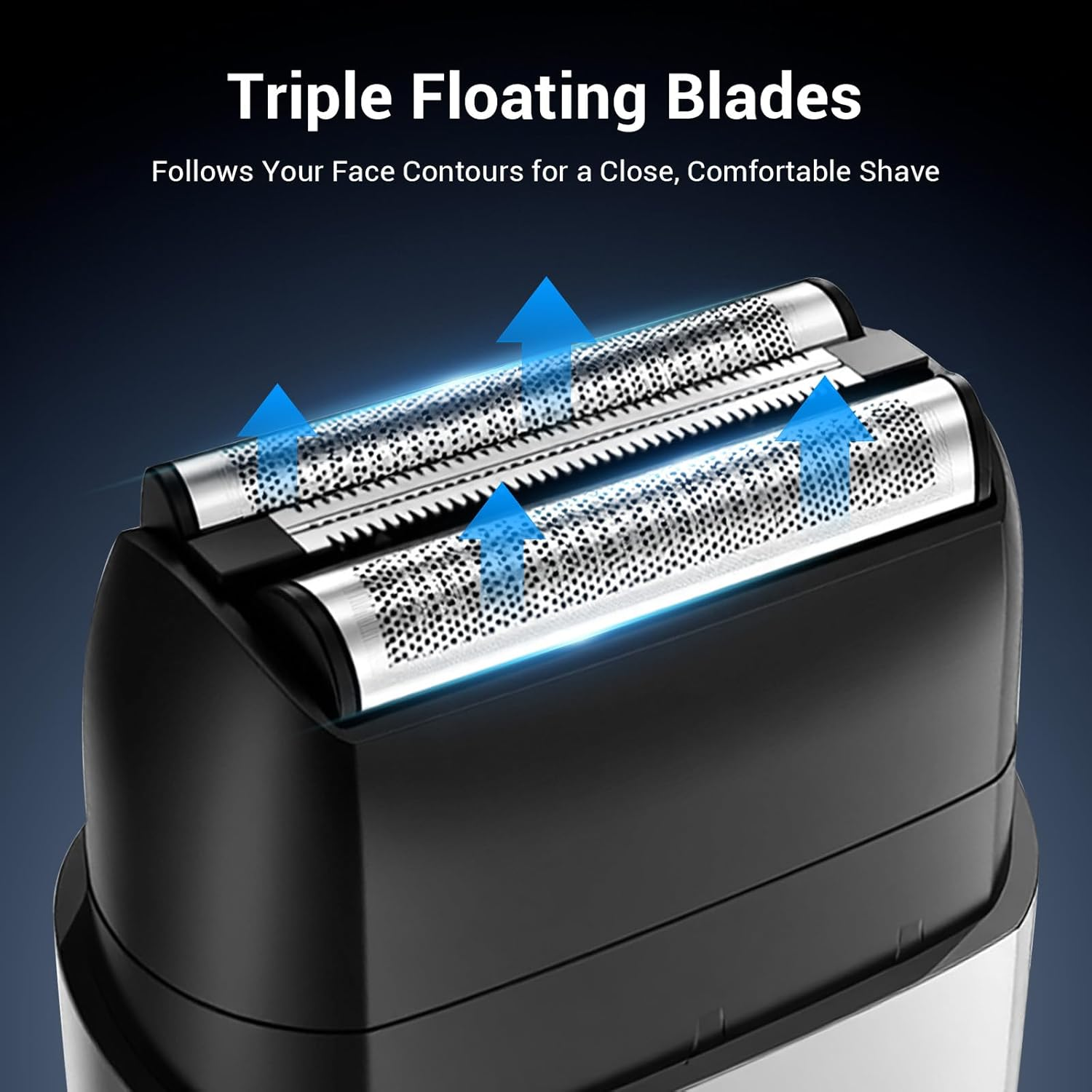 Ixtra Mini Electric Foil Shaver for Men &ndash; Close Shaving Face Razor with High-Speed 3 Floating Blade Heads, USB-C Fast Rechargeable Cordless Razor, IPX7 Waterproof Wet & Dry, Travel Lock, LED Display image number 4