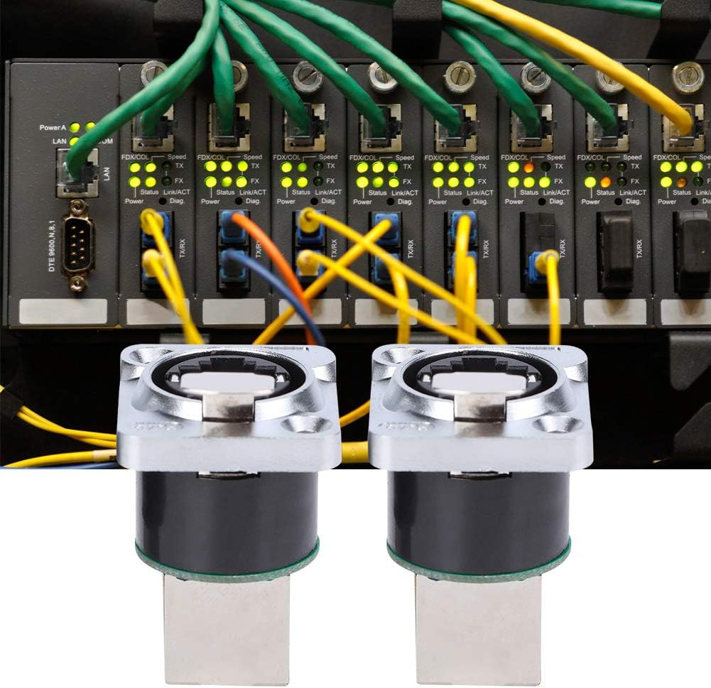 2Pcs RJ45 Metal Ethernet Connector,8 Cores IP67 Waterproof Dual Port Socket,Rj45 Right Angle Connector Fire Retardant Insulator Material YTRJ45 Aviation Plug,Network Cable Wire Connect with Cap image number 3