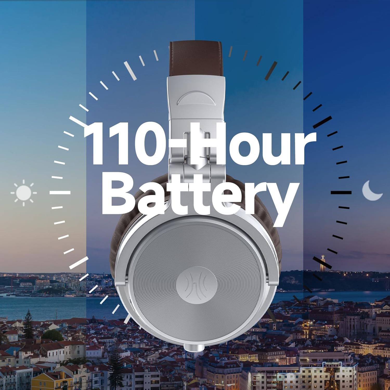 Oneodio Bluetooth over Ear Headphones, 110 Hrs Wireless/Wired Stereo Sound Foldable Headsets with Deep Bass 50Mm Neodymium Drivers for Pc/Phone/Tablet - Studio Wireless Pro C, Silver