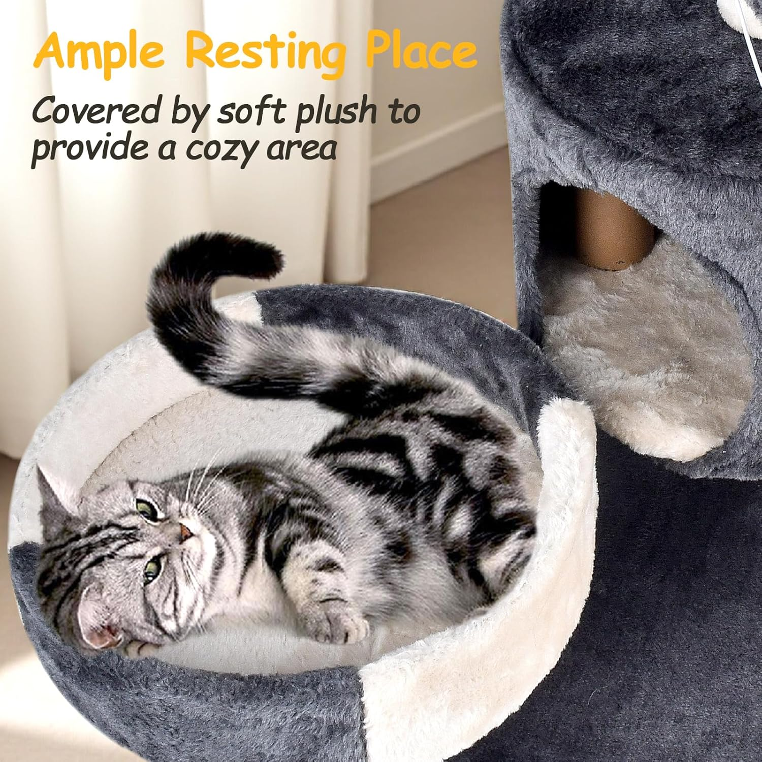 Cat Tree with Sisal-Covered Scratching Posts and Pads, Activity Centre Climbing Tree Furniture with Cat Condo, Cat Tower for Medium Cats Grey image number 6