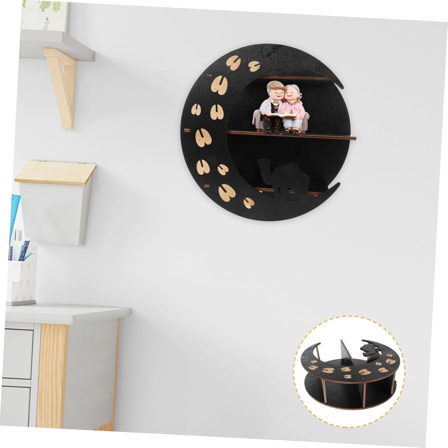 STOBAZA Wooden Crescent Wall Crystal Stand Display Stand Decoration Crescent Floating Shelves Shelf Decorations Display Stand Moon Floating Shelf Boho Decorations Black