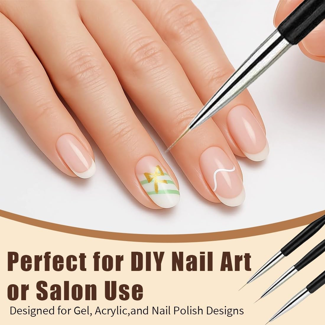 JYNXOR Set of 6 Double End Nail Brushes, Nail Design Brush, Brush for Gel Nails, Nail DIY Set, Double End Nail Art Brush Kit, Professional Manicure Tools Kit (Gold/Silver) image number 1