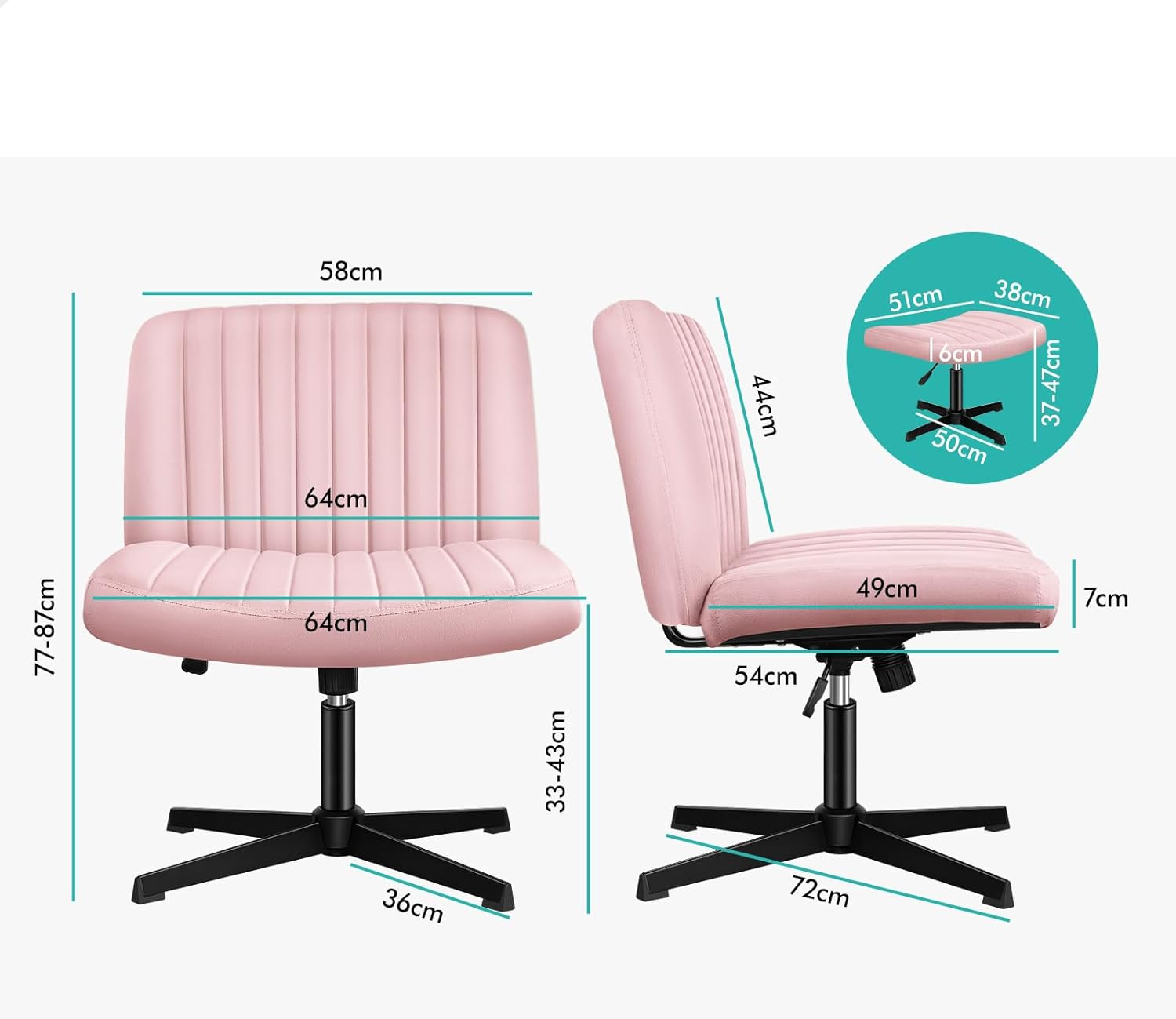 ALFORDSON Criss-Cross Desk Chair with Cross Leg Ottoman Stool, Xavi Series, Velvet Upholstery, Ergonomic Armless Office Chair with Channel-Tufted Mid-Back Design, 180Kg Capacity, Pink image number 1
