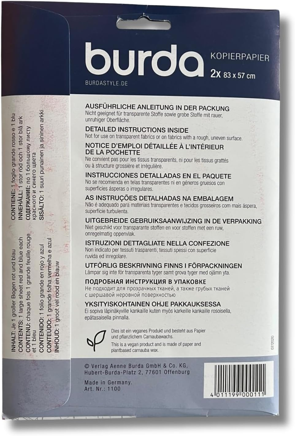 Burda 1100 Tracing Carbon Paper - Red/Blue image number 1