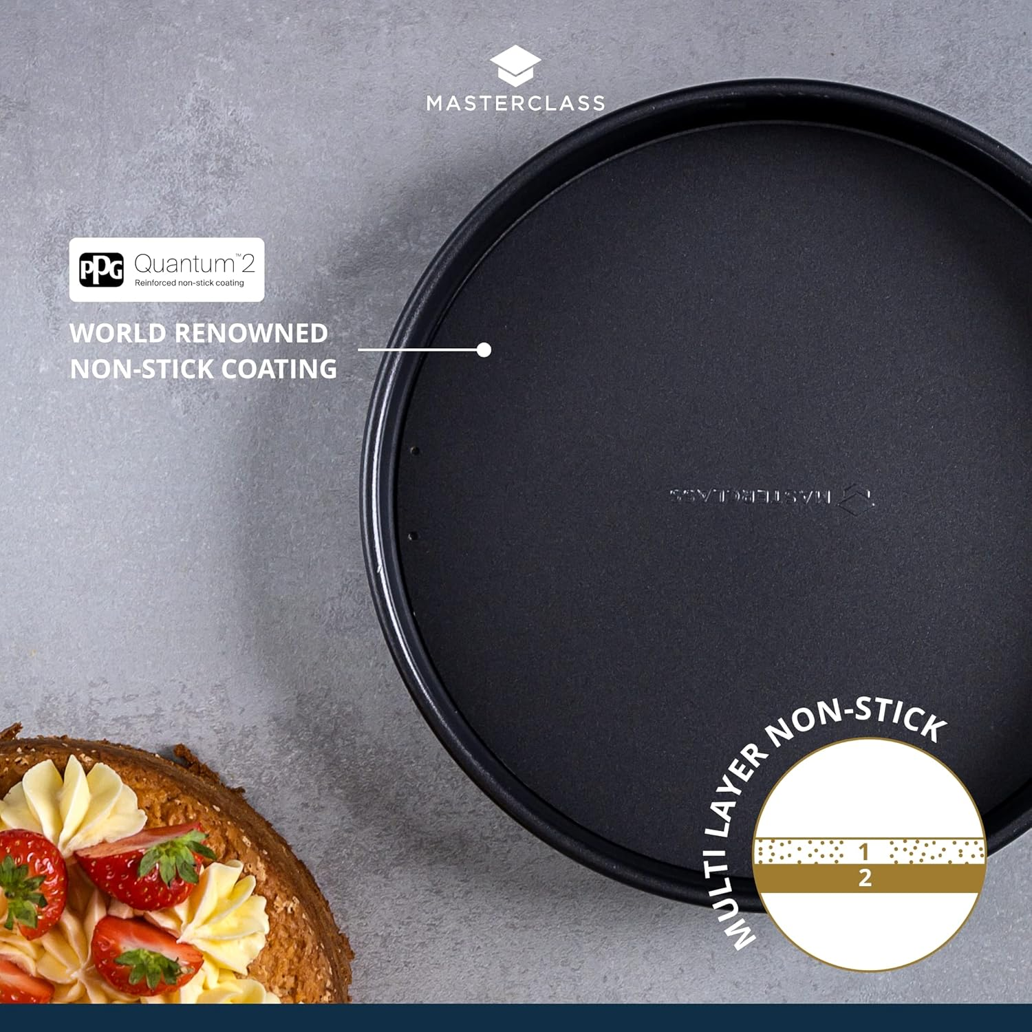 Masterclass KCMCHB22 18Cm Loose Based Sandwich Tin with PFOA Non Stick, Robust 1Mm Thick Carbon Steel, 7 Inch round Cake Pan, Grey image number 5