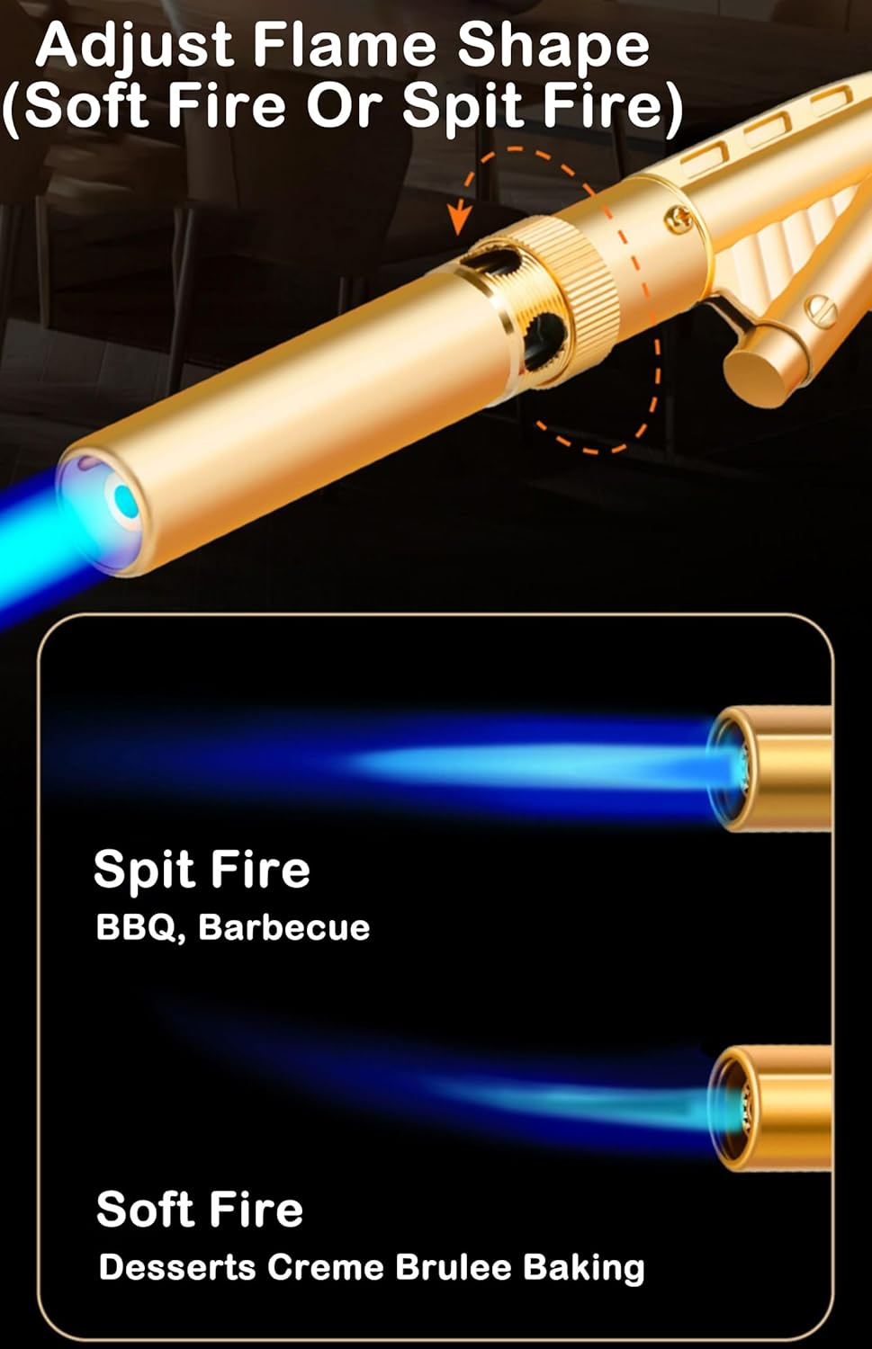 Butane Torch Kitchen Blow Lighter Gas Burner - Culinary Torches Chef Cooking Professional Adjustable Flame 360&deg; Reverse Use, for Creme, Brulee, BBQ, Camp, Baking Soldering Master (Butane Not Included) image number 5