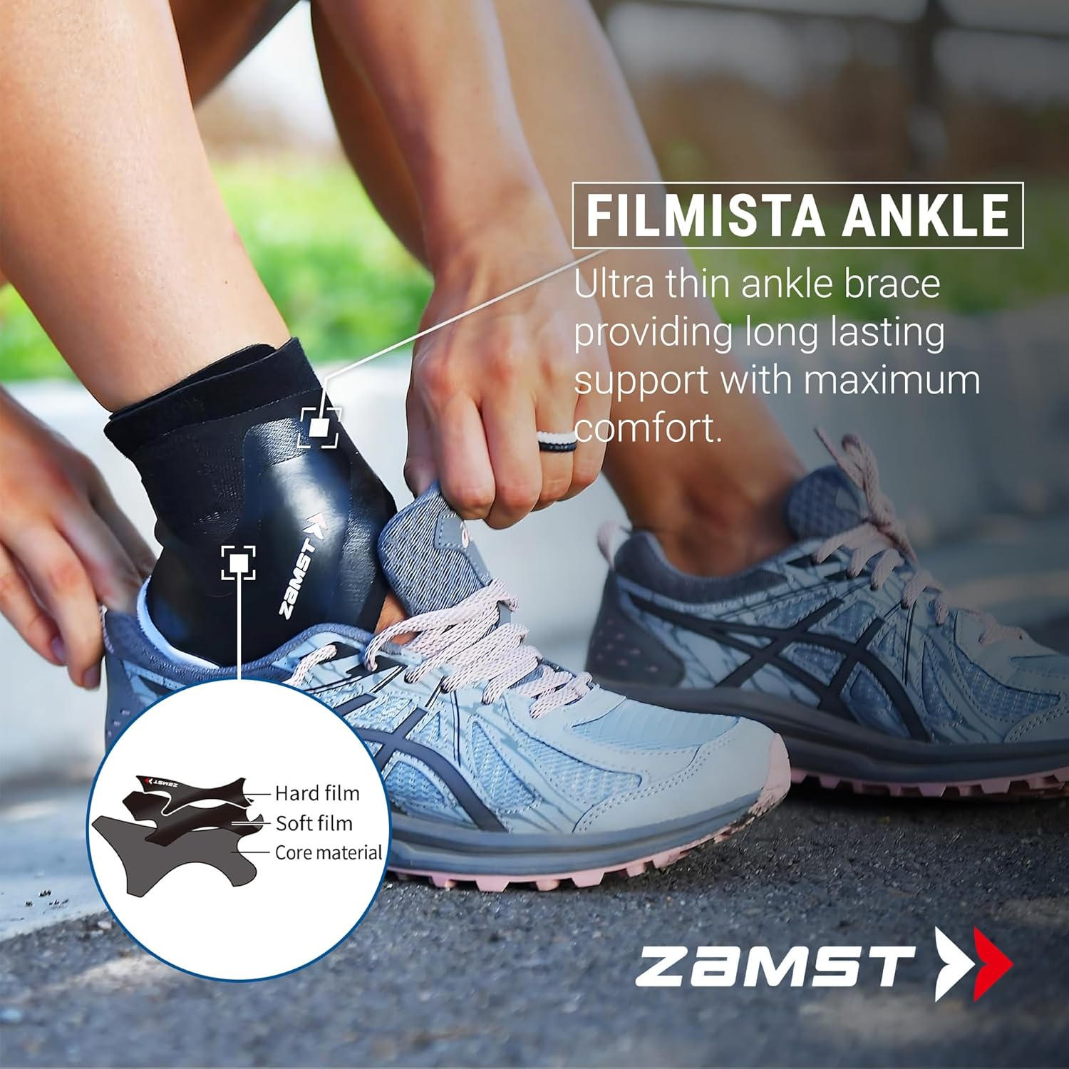 Zamst Filmista Ankle Ultra Thin Ankle Brace Providing Long Lasting Support with Comfort for Football, Left M