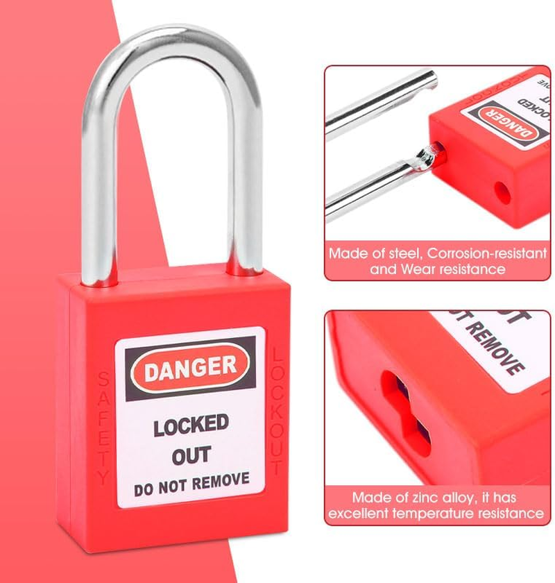 Sonew Pack of 5 Lockout Padlocks with 10 Keys, Insulated Padlocks of Safety Technology for Mechanical Engineering (Red)