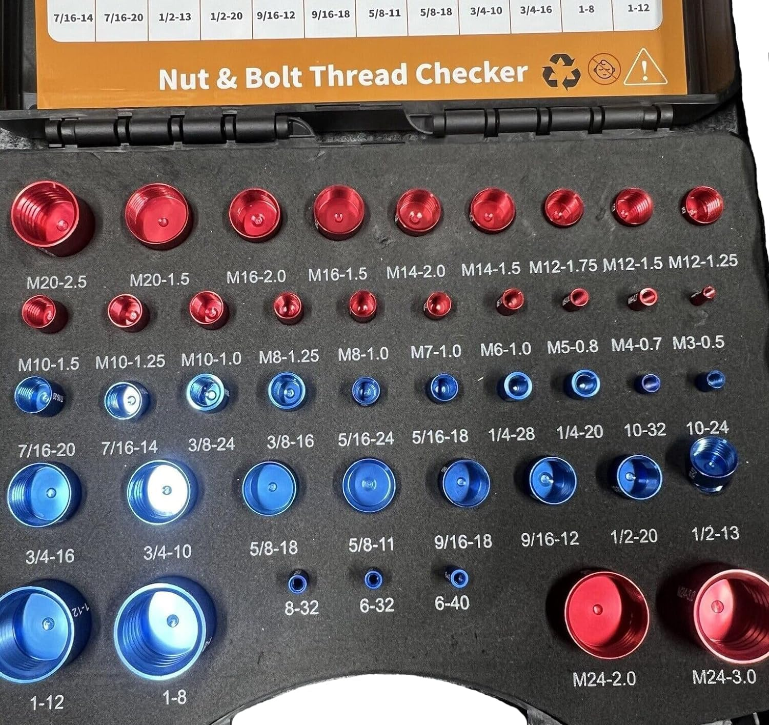 44Pcs Thread Checker, Inch & Metric Thread Gauge, Nut and Bolt Thread Identifier, Precise Nut Bolt Thread Checker, Male & Female, Machinist Tools with Tool Box PVC Case image number 4