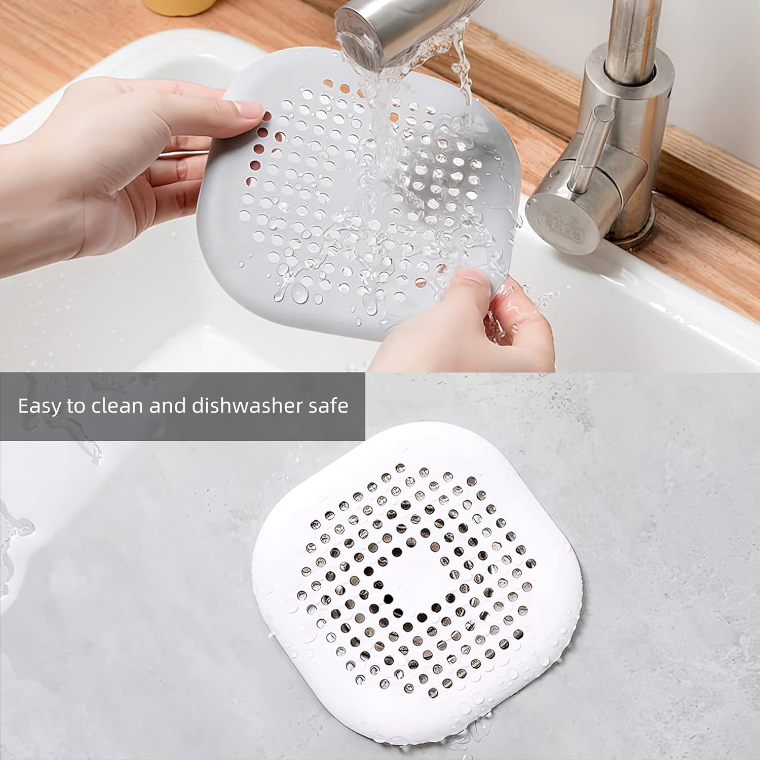 Hair Drain Catcher,4 Pack Square Drain Cover for Shower Silicone Hair Stopper with Suction Cup,Easy to Install Suit for Bathroom,Bathtub,Kitchen image number 6