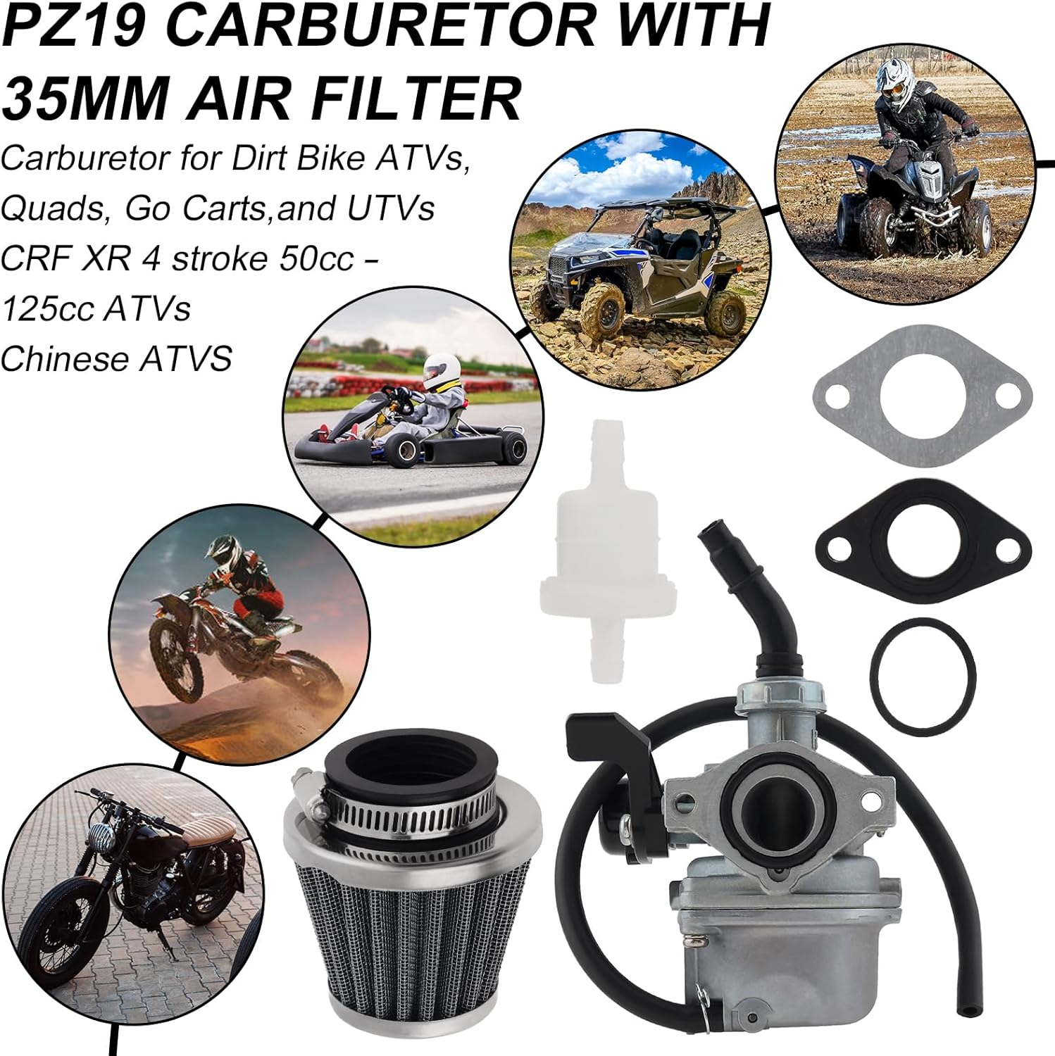 Windance PZ19 Carburetor Fit for Taotao Honda/Scooter Go Karts ATV Dirt Pit Bike / 50Cc 70Cc 80Cc 90Cc 110Cc 125Cc with 35Mm Air Filter, 50Cc-125Cc Carb image number 1