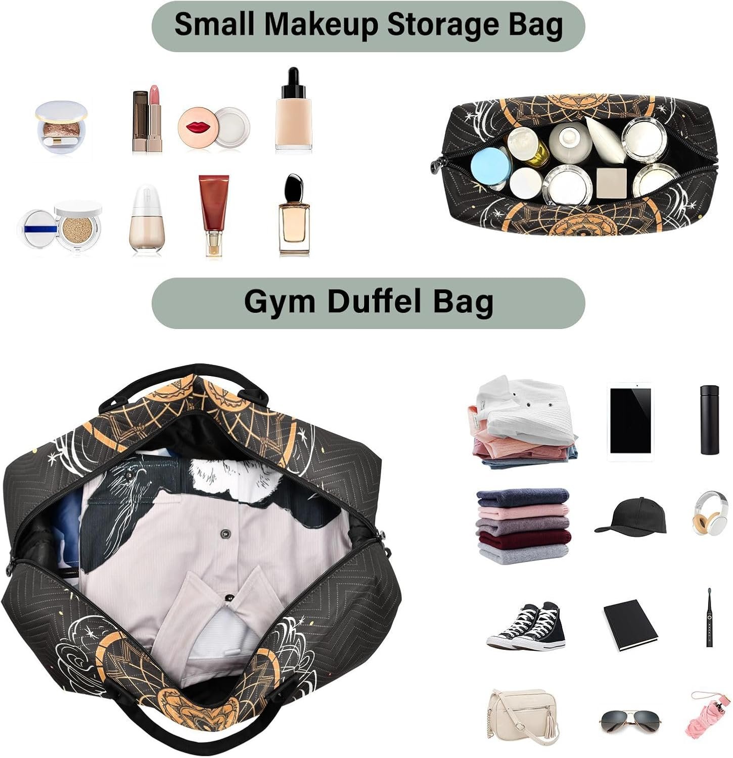 XYMZR Large Travel Duffel Bag, Orange Dreamcatcher Sports Tote Gym Bag, Shoulder Weekender Overnight Bag for Women Men, Carry on Luggage with Toiletry Bags, Multi-Colored, Multi-Colored