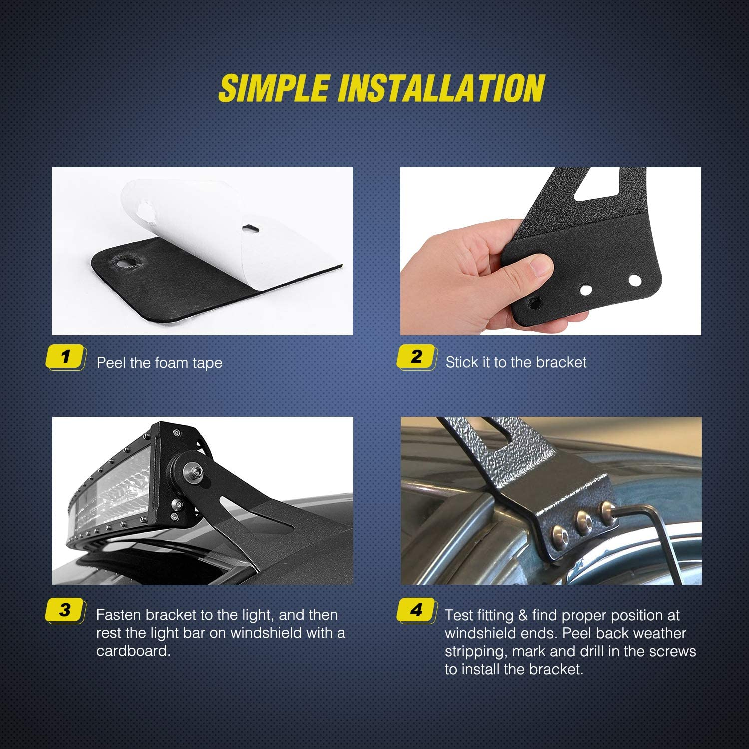 Nilight 90032B 2PCS 54&Acirc;&euro; Curved LED Light Bar Bracket at Upper Windshield Roof Cab for 99-06 Chevy Silverado Suburban Avalanche Tahoe & GMC Yukon Sierra, Black