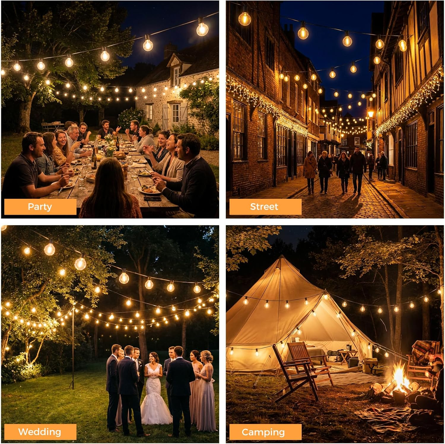 Advwin Festoon Lights Outdoor, 30M String Lights with 50+2 LED Bulbs, Solar String Lights, 4 Lighting Modes, Timer & Memory Function, Waterproof Solar Lights, for Christmas, Garden, Party, Camping image number 3