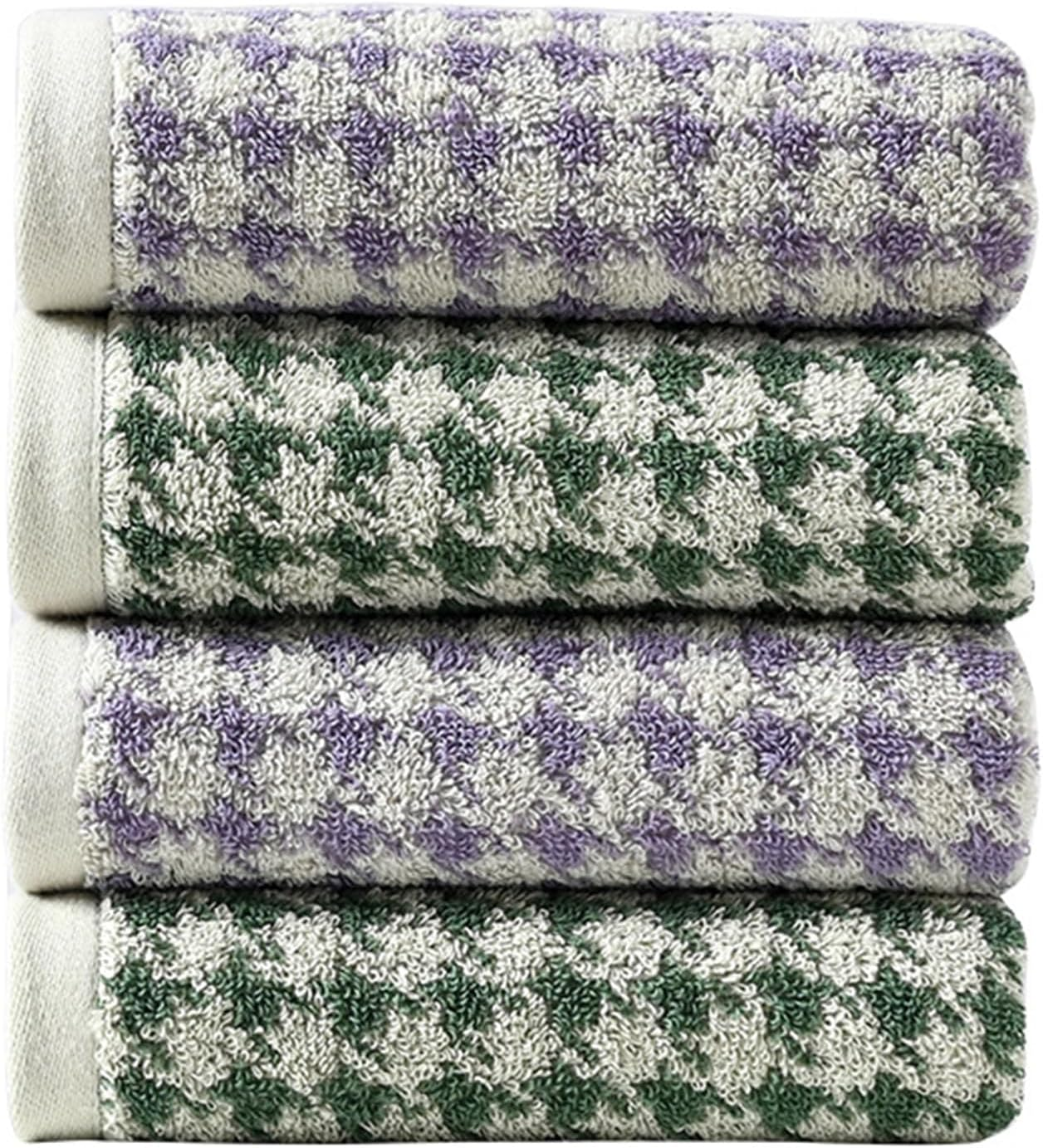 4Pcs Houndstooth Pattern Cotton Adult Bath Towels Soft Comfortable Absorbent Face Towels 34X75Cm Cute Design Washcloths Bathroom Hand Towels Retro Decor Kitchen Hand Towels image number 1