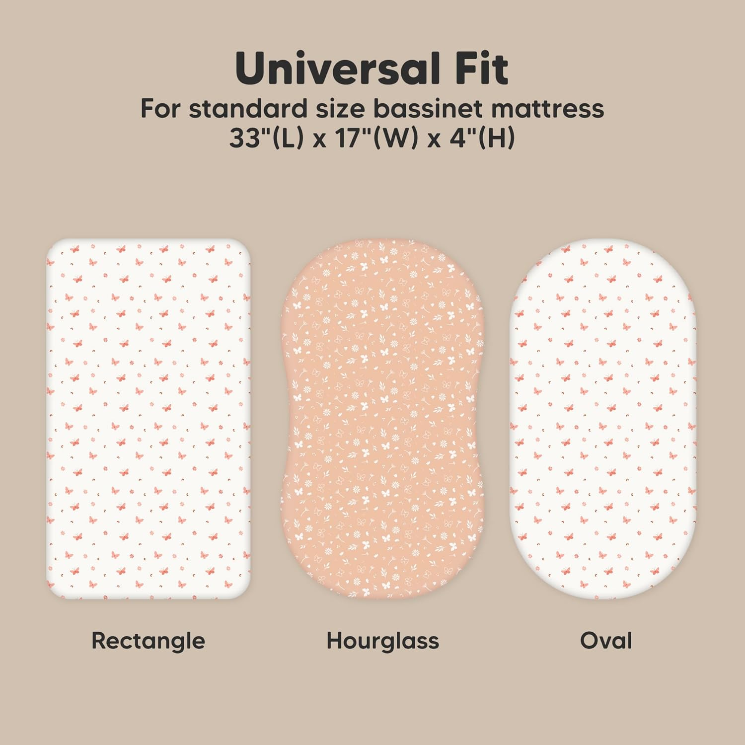 2-Pack Organic Bassinet Sheets for Girls, Boys -100% Cotton Bassinet Mattress Sheets Compatible with Halo Bassinest Swivel Sleeper, Graco,Baby Delight, Chicco,Unisex Fitted Bassinet Sheet(Butterflies)