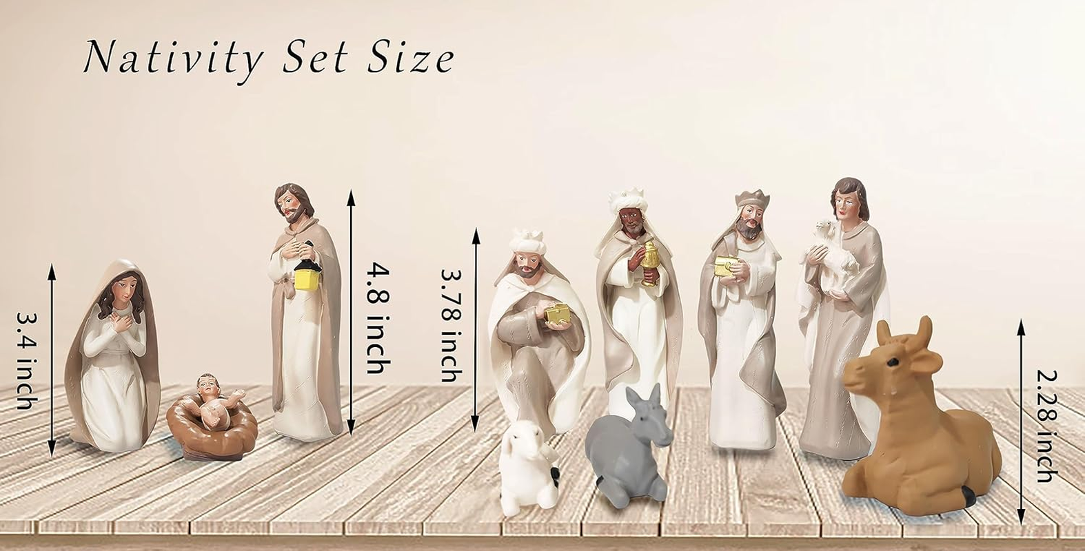 Meritmode Nativity Sets for Christmas Indoor, 10 Pcs Nativity Scene Statues Including Baby Jesus, Mary and Joseph, Suitable for Religious Decor and Interior Home Decor Brown 4.8Inch image number 5