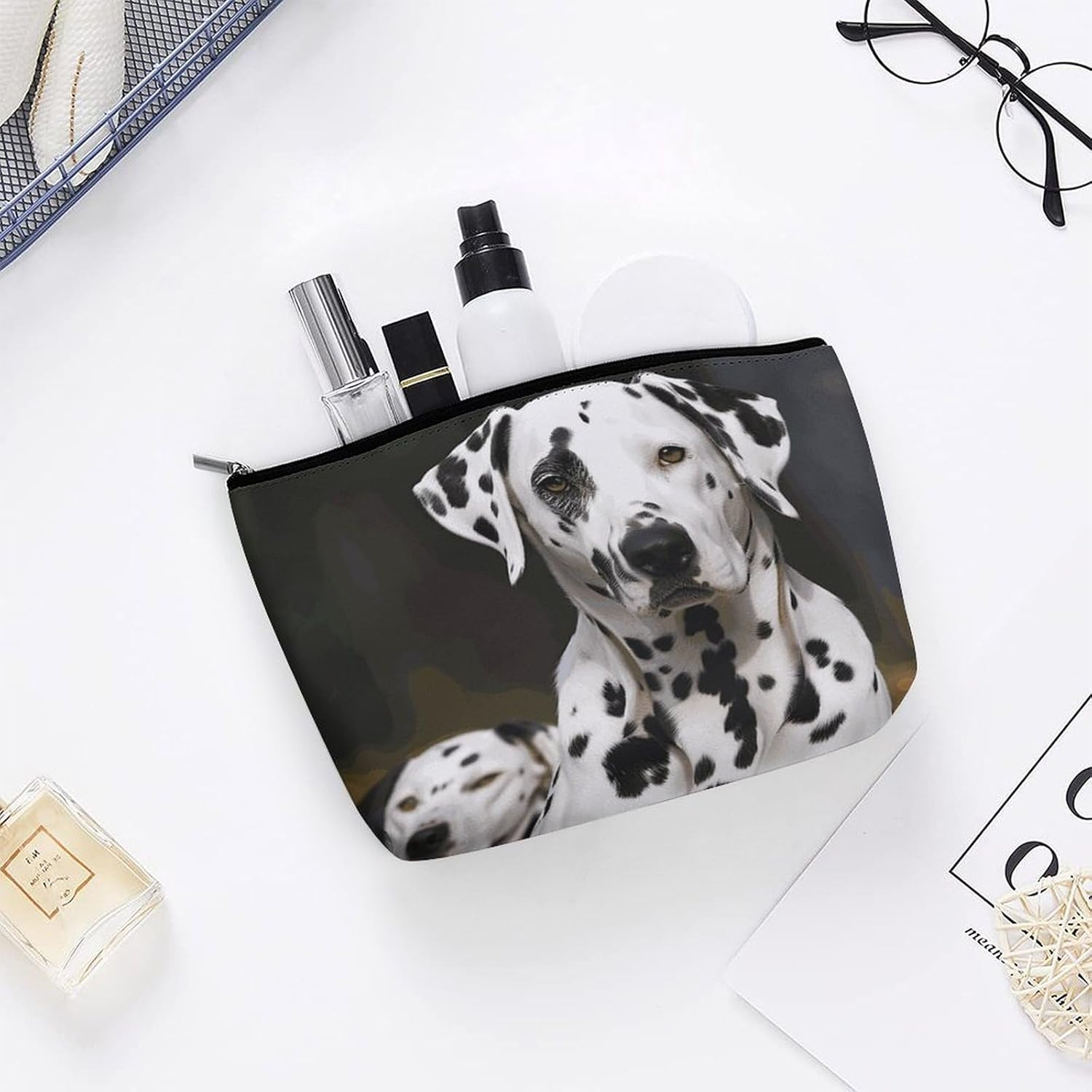 HEBVNJF Travel Makeup Bag Portable Cosmetic Bag Diving Hippo Makeup Storage Bag for Women/Girl, Dalmatian Dog, One Size image number 3