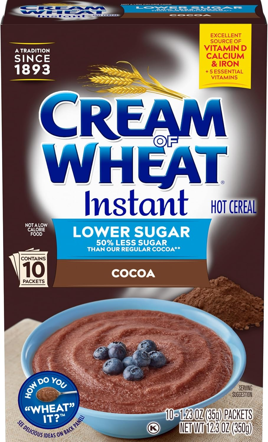 Cream of Wheat Instant Lower Sugar Hot Cereal, Cocoa, 1.23 Ounce, 10 Packets image number 2