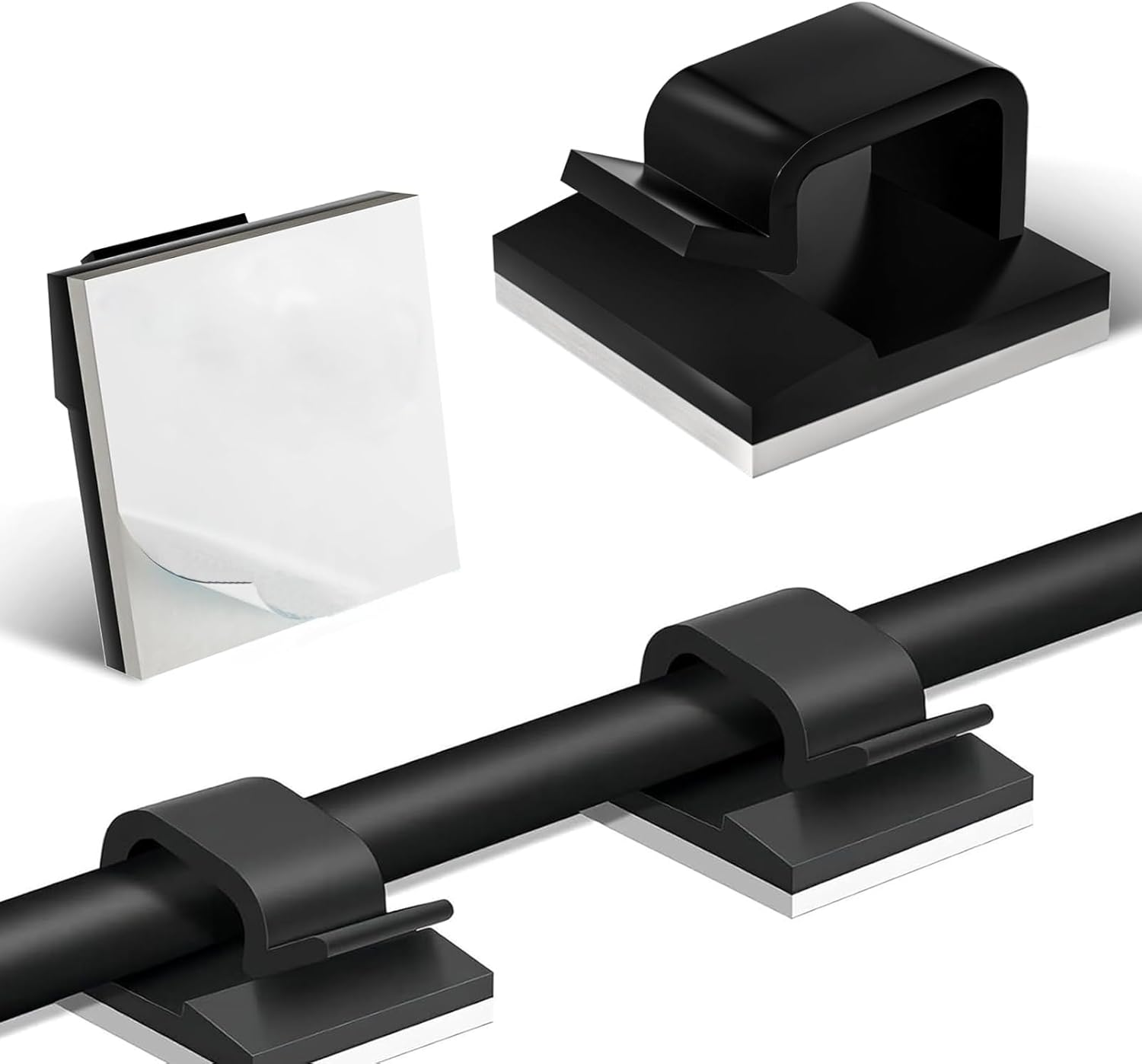 Wzenclave 100 Pcs Small Transparent Adhesives 14 * 14 * 8Mm White Cable Clamps for Cars Offices and Homes Adhesive Cable Clamps for Cable Management