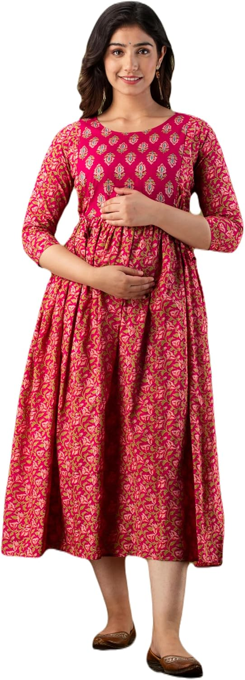 Aizza Trends Women'S Maternity Gown |Feeding Gown Kurta | Baby Shower Dress | Feeding Dress-Pink-3 image number 5