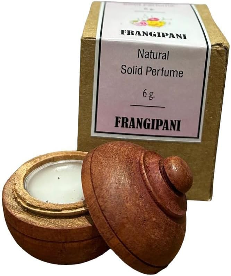 Natural Organic Frangipani Solid Wax Perfume | Natural Wax in Mini Wooden Box for Men and Women - 6 Gm, (Pack of 1)