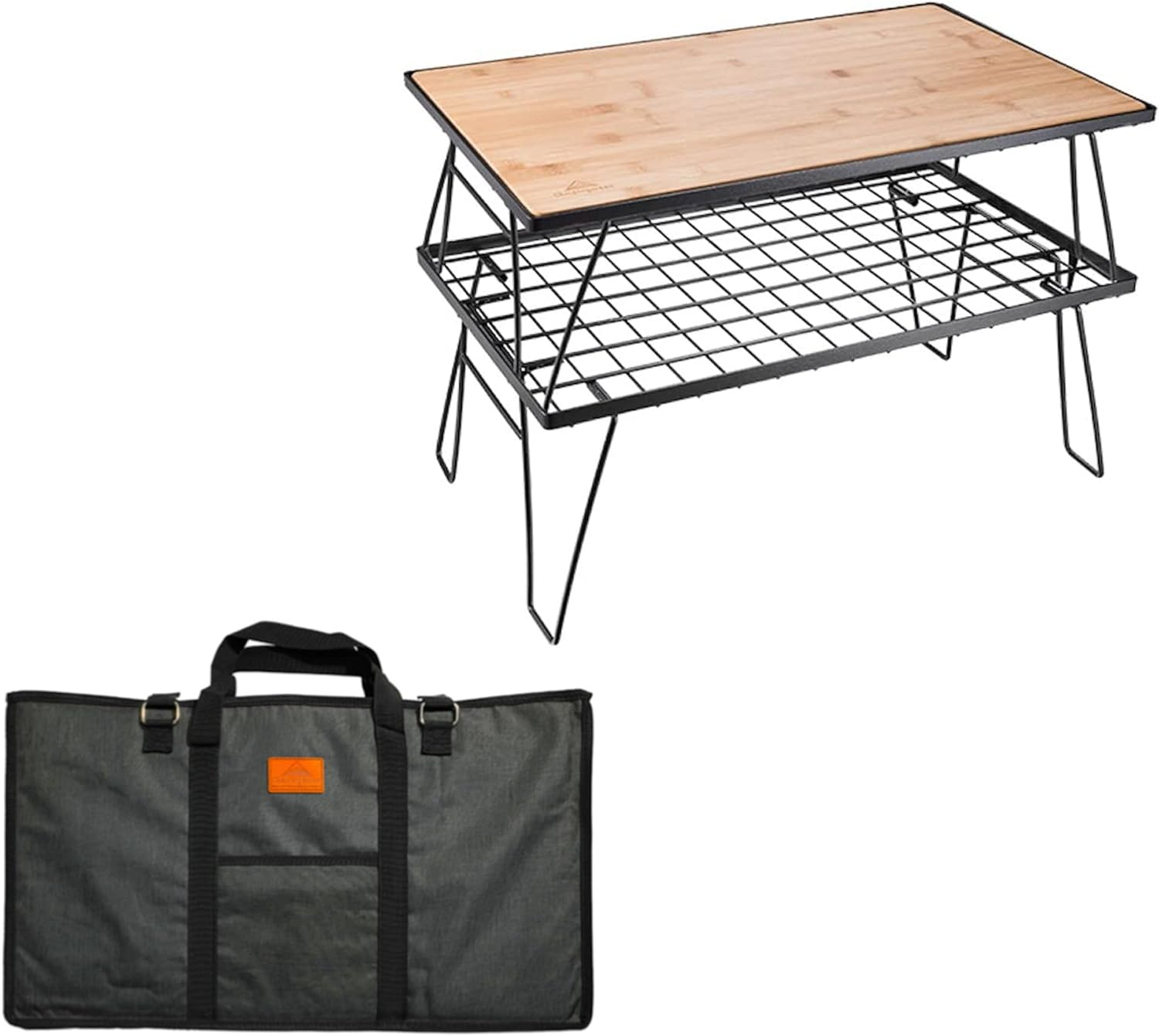 Camping Moon 2Pcs Outdoor Folding Multipurpose Storage Rack with Carrying Bag, Steel Plating Black T-230-2T