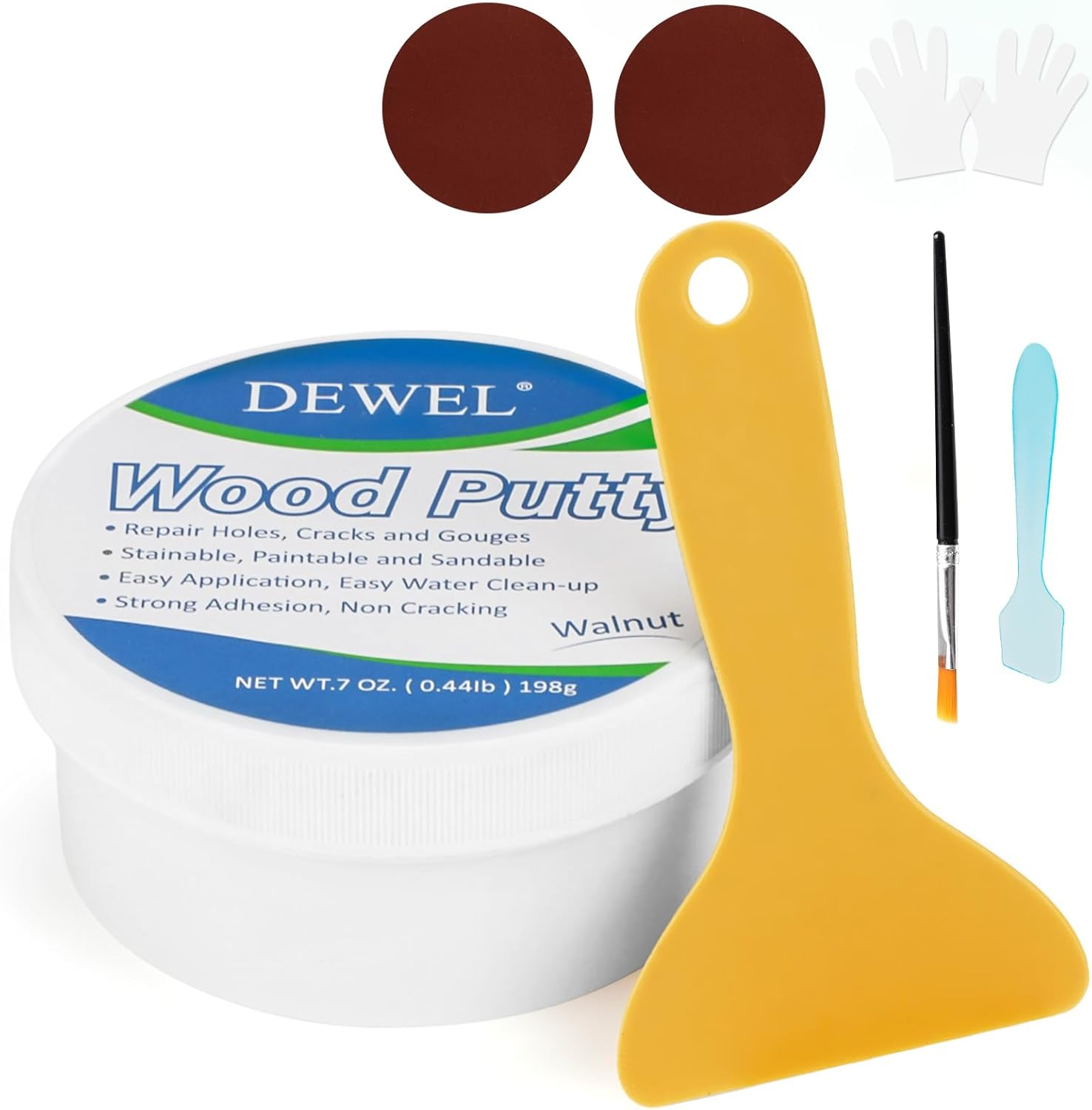 DEWEL Wood Putty, White Wood Filler, New Upgrade Putty Filler Paintable, Stainable, Sandable, Furniture Repair Kit Quickly Restore Hole, Floor, Door
