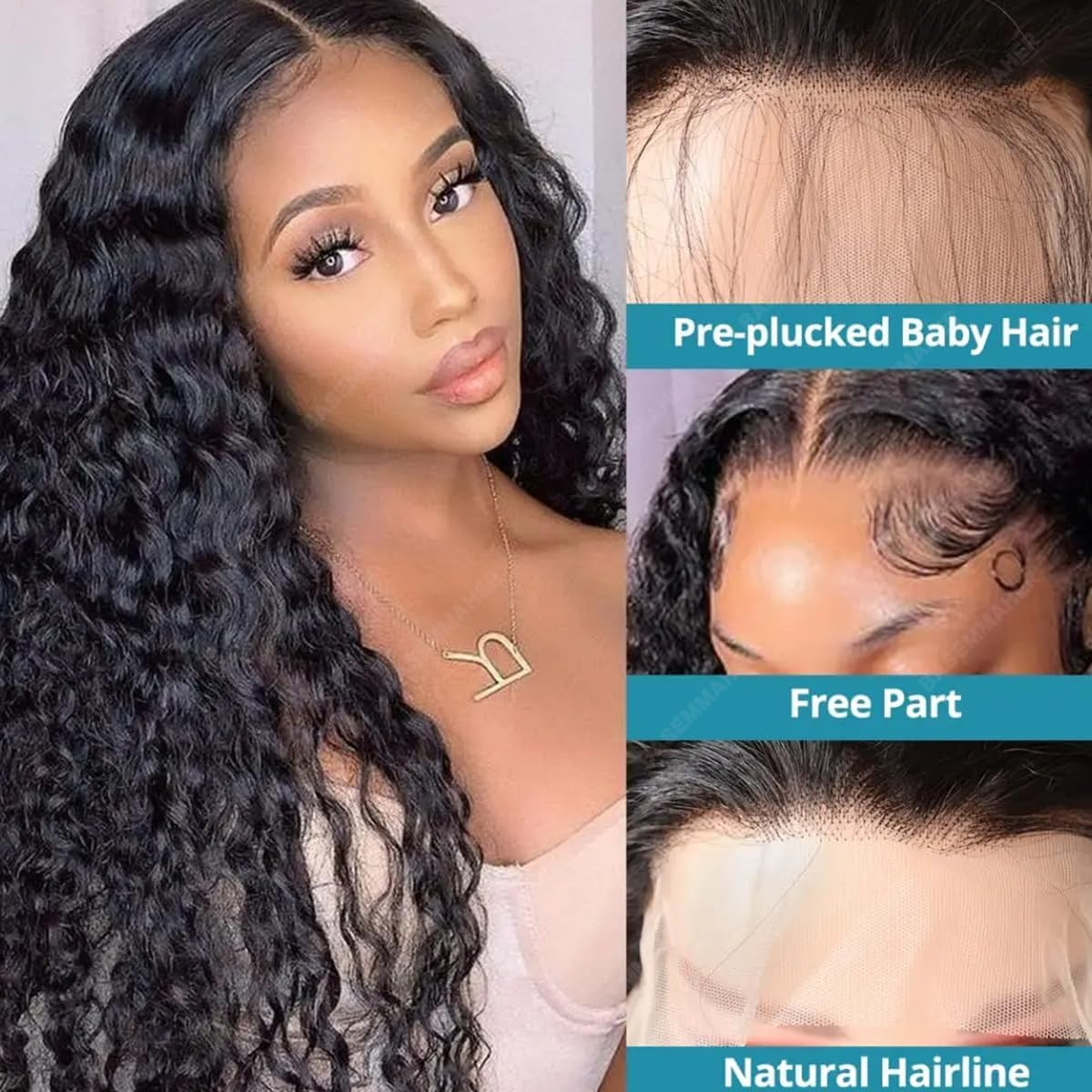 Deep Wave Curly Lace Front Wig Long Black Curly Wig Synthetic Glueless Lace Front Wigs for Black Women (20Inch) image number 4