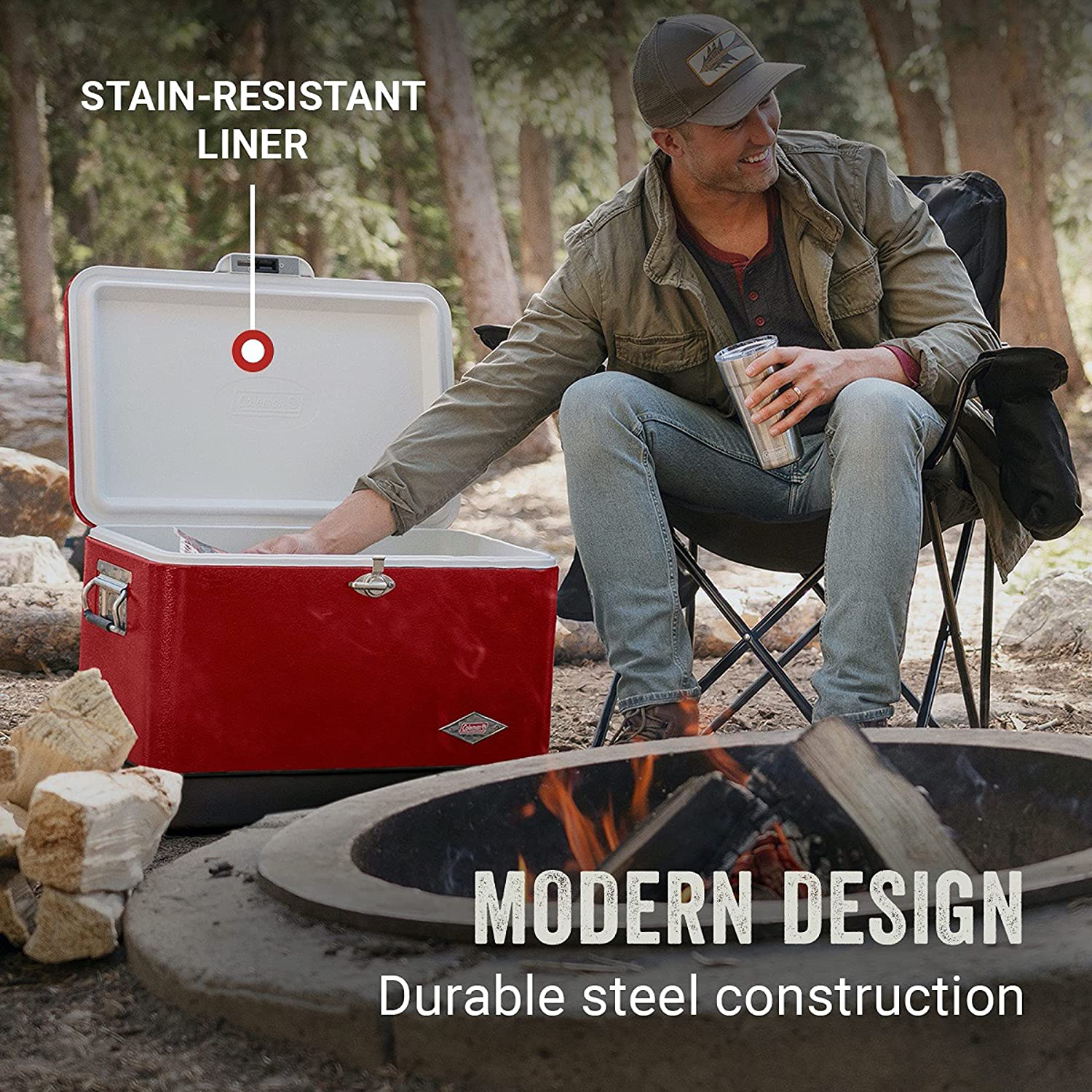 Coleman Cooler | Steel-Belted Cooler Keeps Ice up to 4 Days | 54-Quart Cooler for Camping, Bbqs, Tailgating & Outdoor Activities image number 2