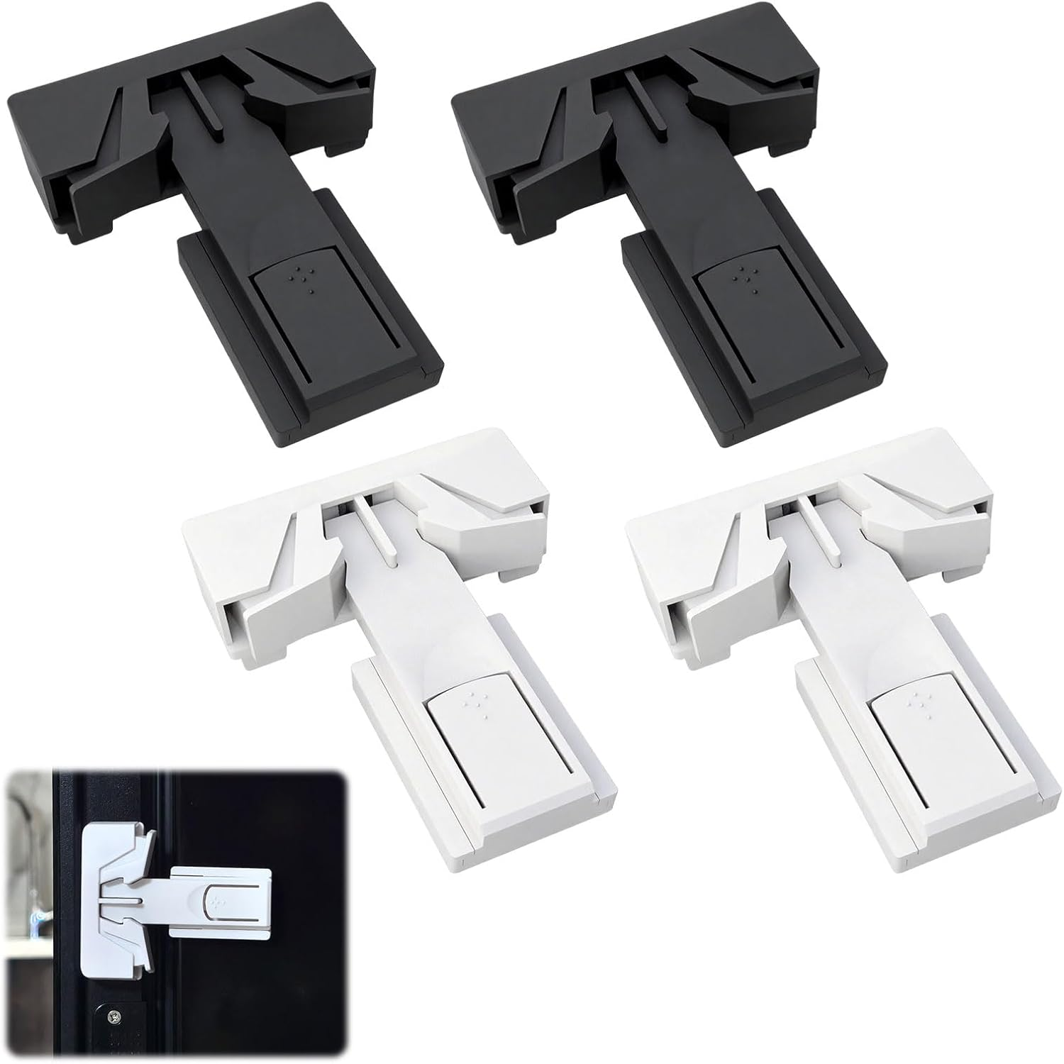 Refrigerator Fridge Lock, 4Pcs Fridge Latch, Fridge Freezer Door Lock, Refrigerator Freezer Door Lock for Kids and Aging Seals, 3M Adhesive No Tools Required and Easy Installation image number 5