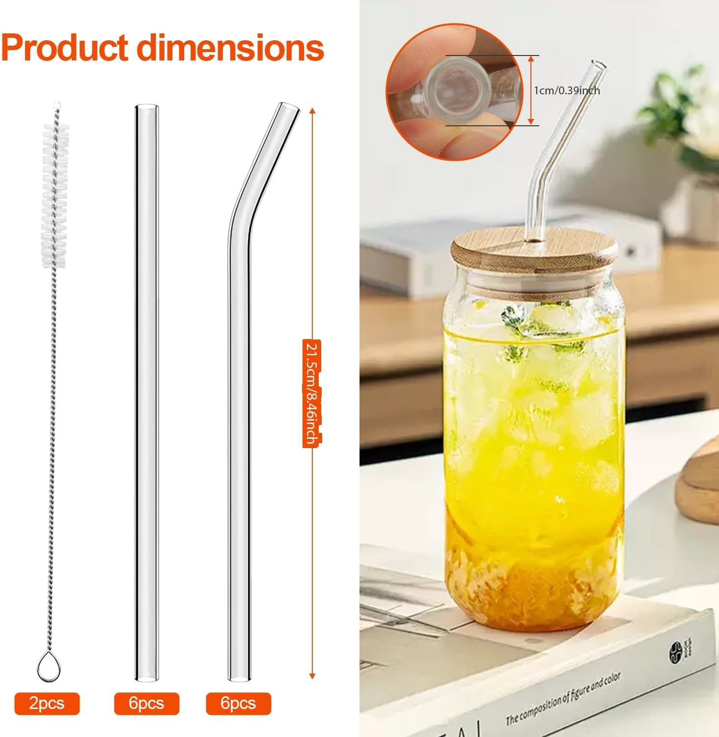T Tersely 14 Pack Reusable Glass Straws, Set of Reusable Drinking Straw Including Straight and Bent Straws with Cleaning Brushes for Smoothies, Milkshakes, Juice, Tea image number 4