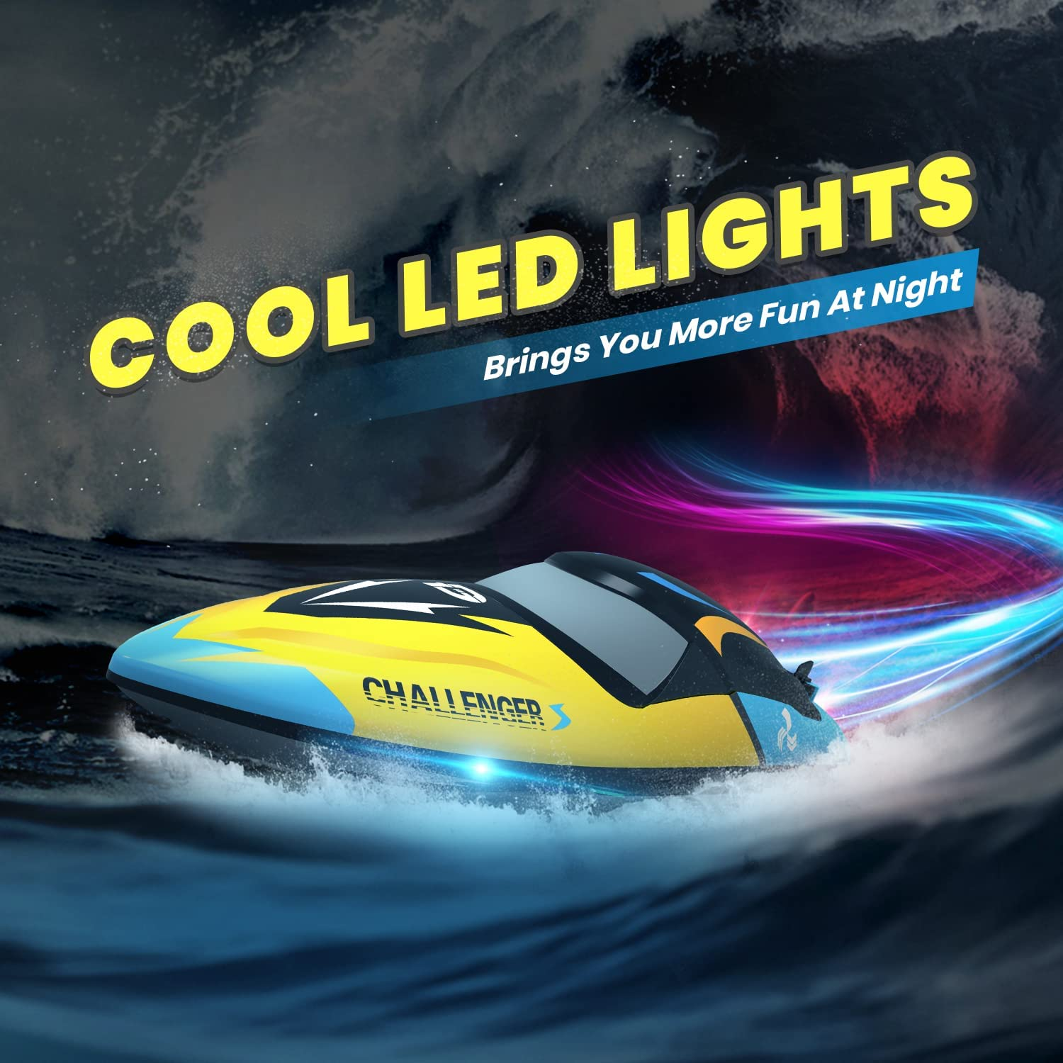 DEERC Brushless RC Boat, 30+ Mph Fast Remote Control Boats with Never Capsize&Low Battery Alarm Function, 2.4Ghz Racing Boat with LED Lights for Seas, Pools&Lakes, Speed Boat Toy for Adults Boys&Girls image number 5