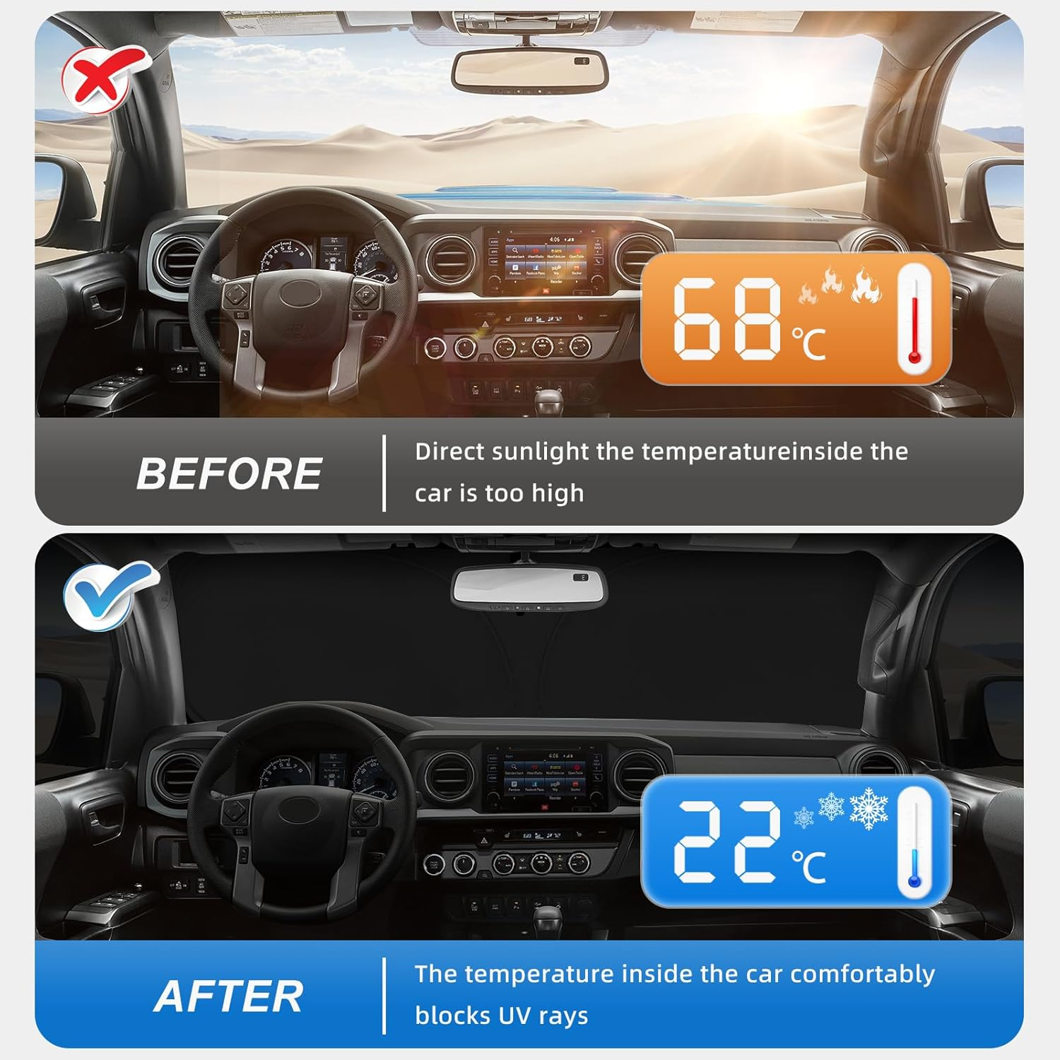 Windshield Sun Shade for Audi Q5 2018-2025 Double Layer 240T Front Window Shade Custom Fit Q5 SQ5 Premium, Premium Plus, Prestige Crossover SUV Sun Visor Foldable Shade Blocks UV Rays Accessories