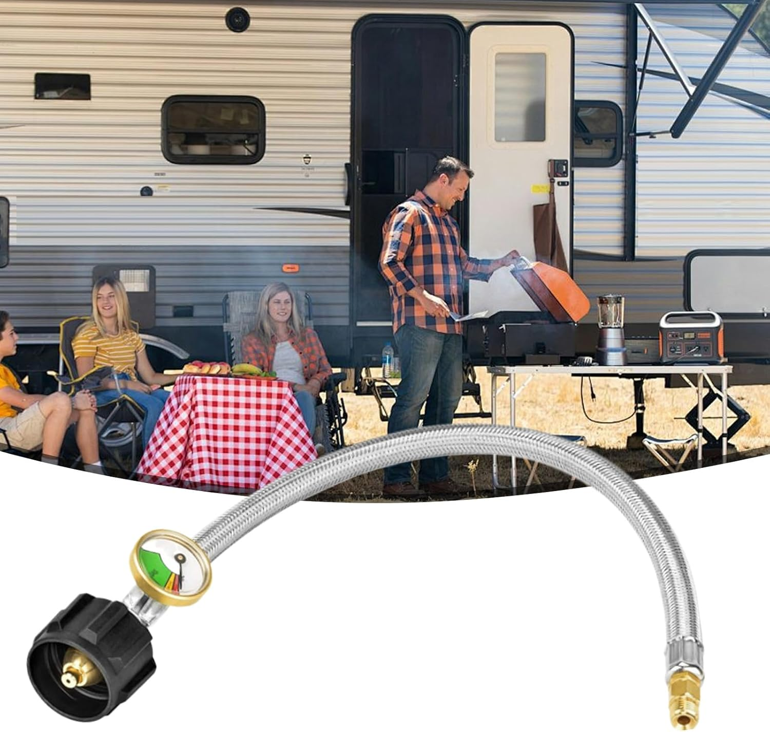 RV Gas Regulator Hose - Pressure Monitoring Gauge RV Gas Hose,15 Inch Real-Time Display Leak-Proof Accessories for Weekend Getaway Travel Camping image number 2