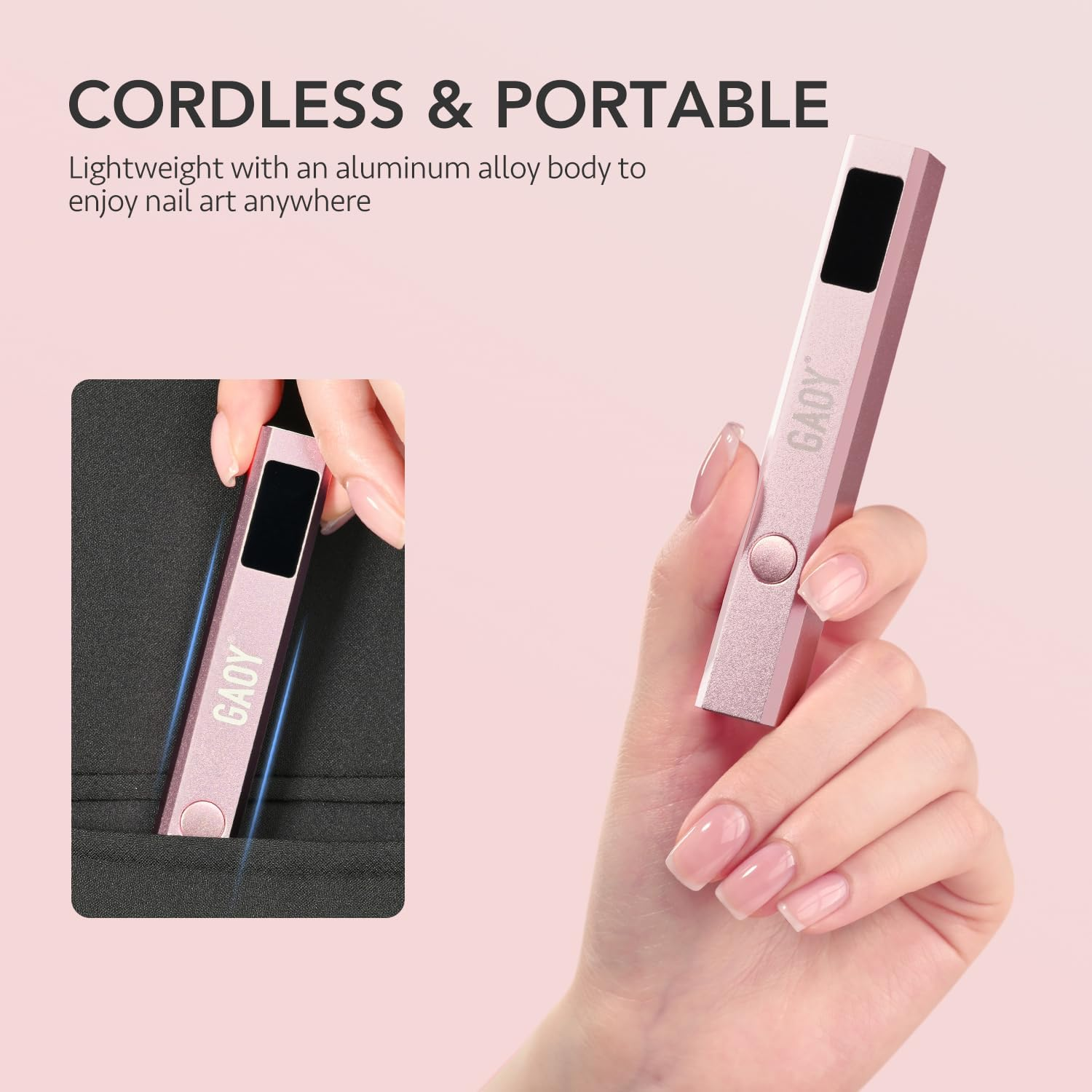 GAOY Cordless Nail Lamp with Stand, Mini Handheld UV Light with LCD Display for Gel Nails, Rechargeable USB Nail Dryer for Fast Curing, Rose Gold image number 1