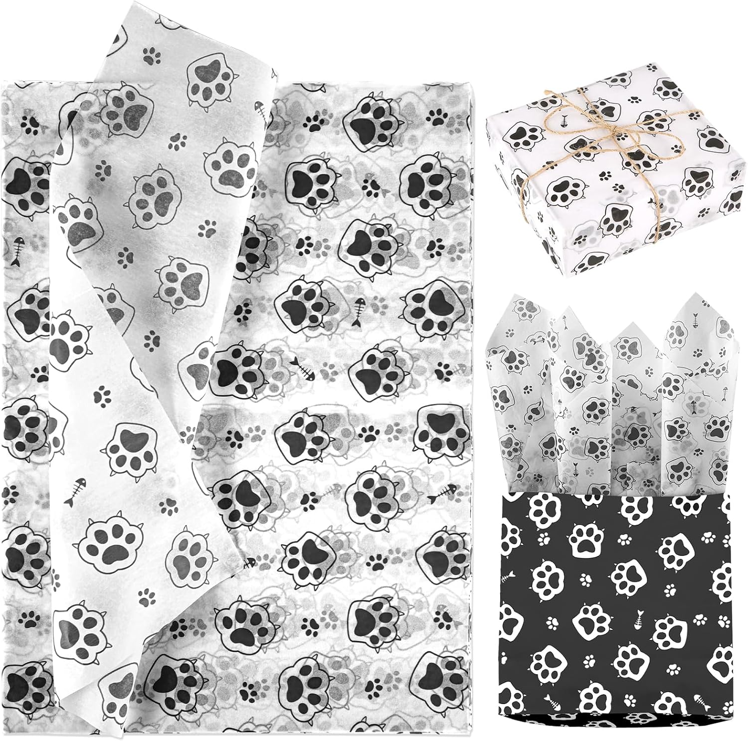 30Pcs Cat Paw Print Tissue Paper, 13.8X19.7In Cute Wrapping Tissue Paper Gift Wrap Paper Tissue Paper Sheets for Gift Packaging Wedding Birthday Party Supplies DIY Crafts (Pink)