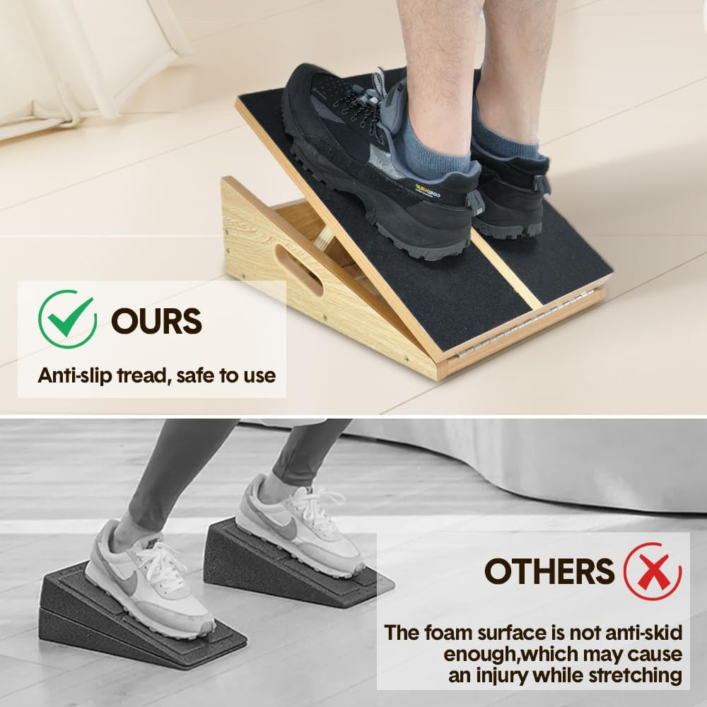 ALSTON Wooden Slant Exercise Board Calf Stretcher Non-Slip Stretching Board with 5 Adjustable Incline Levels for Calf Stretching Rehabilitation Physical Therapy image number 5