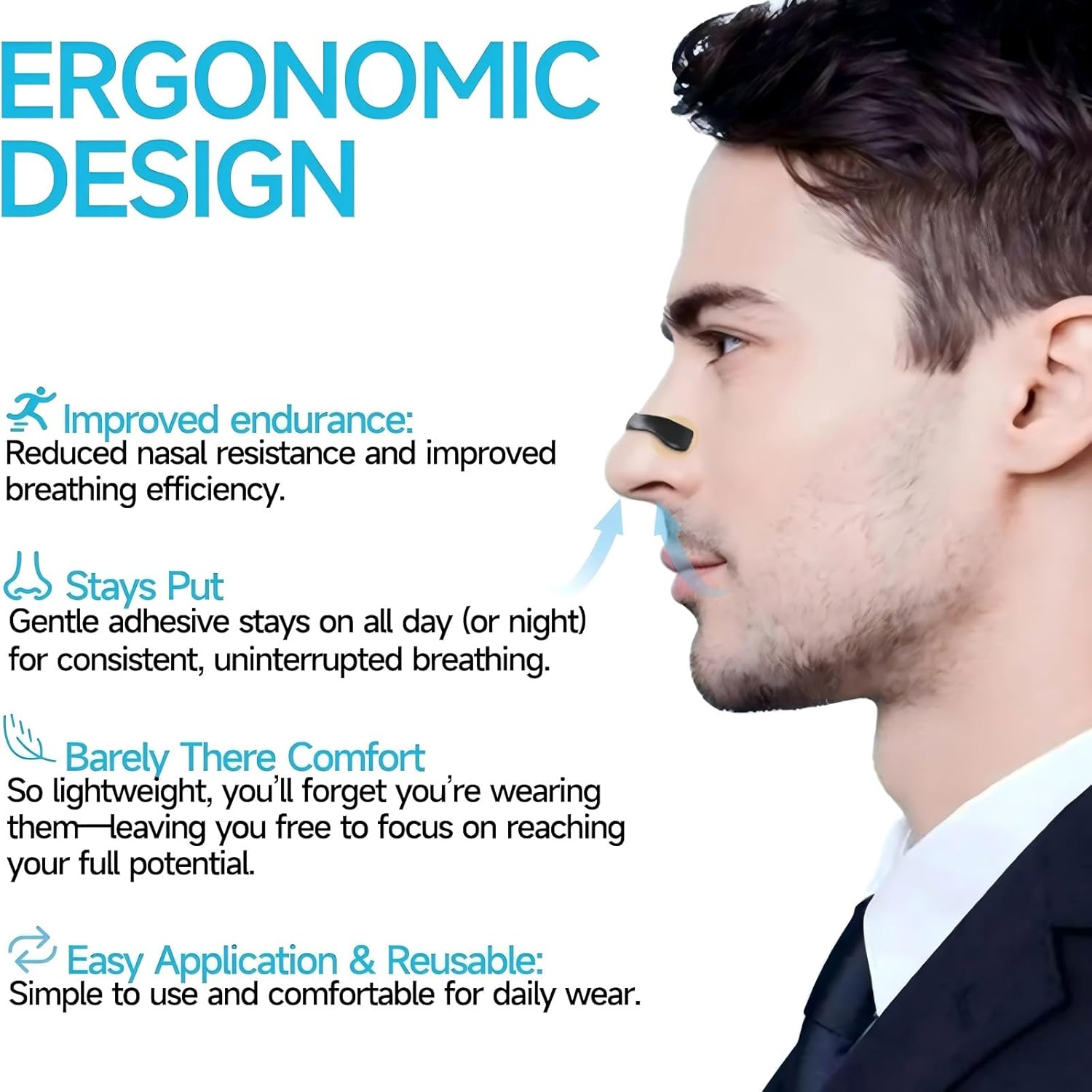 Breathing Magnetic Nasal Strip 60Pcs / 30 Pairs, Boost Oxygen Intake, Reduce Snoring, Improve Sleep Quality - Skin Safe Strips - Extra Strength Snoring Solution, Antisnore Sleep Aid for Men & Women Black image number 1