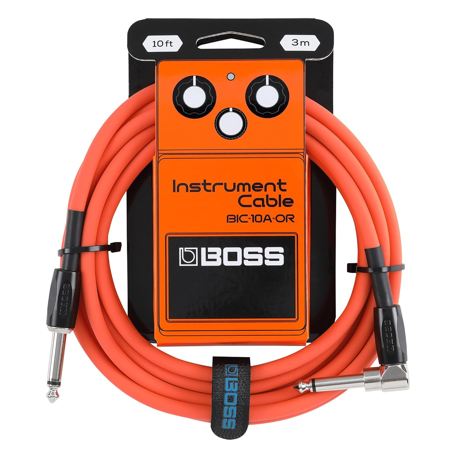 BOSS BIC-10A Series | Instrument Cable | Straight to Right-Angle &frac14;-Inch Connectors | 10Ft./3M Length | High-Quality Cables for Guitar, Bass & More | Quiet Operation & Durable | Red