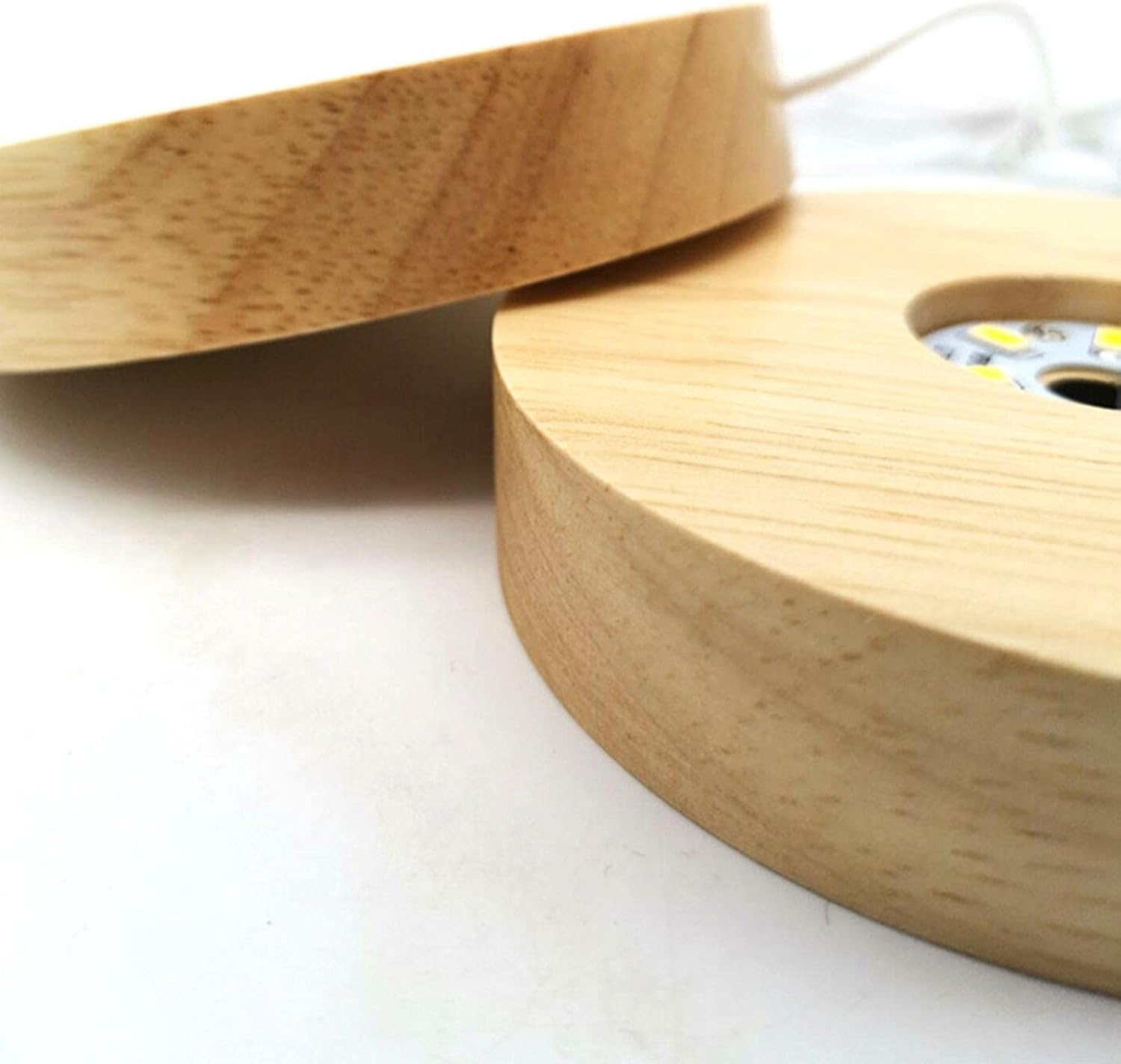XIMING USB Wooden LED Light round Desktop Display Stand Ornament for Art Jewelry, Warm Light image number 2