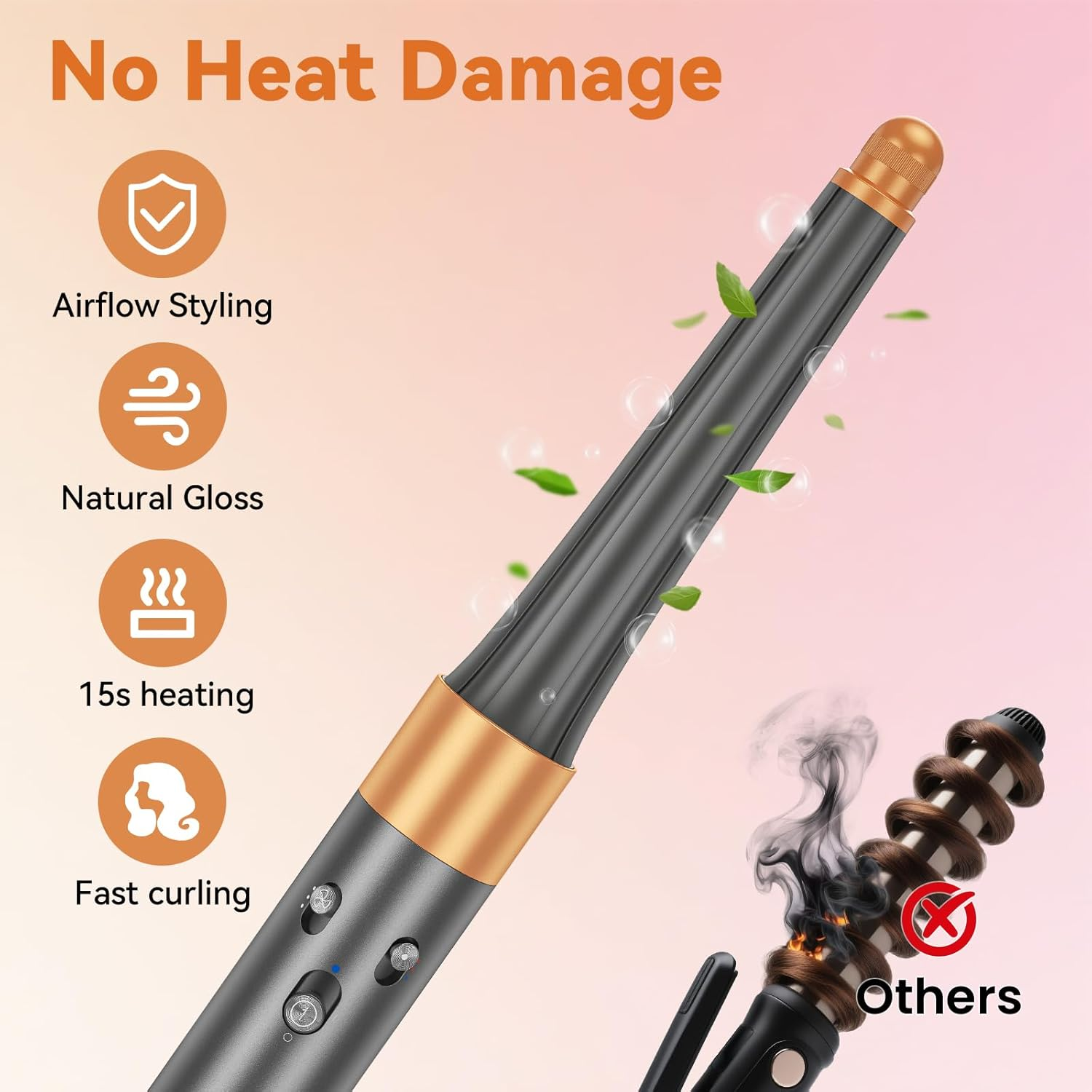 0.78In-1.4In Conical Long Barrels Attachment for Dyson Airwrap HS01 HS05 Accessories, 20MM-36MM 2 in 1 Auto-Wrap Curling Iron Curlers for Professional Barrels Curl and Wave Curl Hair, Gold image number 2