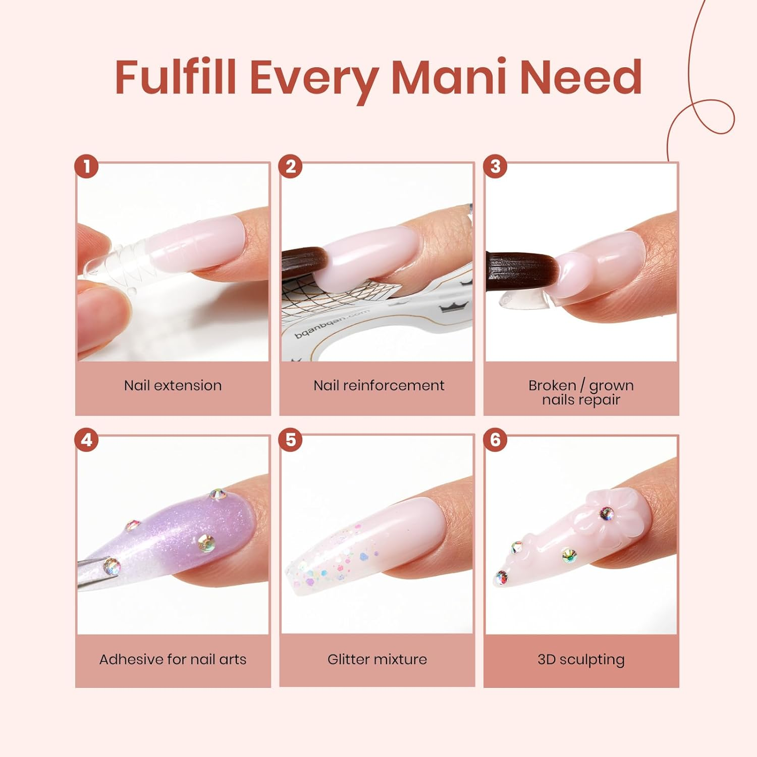 Beetles Gel Polish Poly Nail Extension Gel Kit, 4 Colors Pink White Poly Nail Gel Builder Sheer Pink Nail Gel Clear Nail Art Kit with Poly Brush and Slip Solution Nail Salon All in One French Poly for Women image number 4