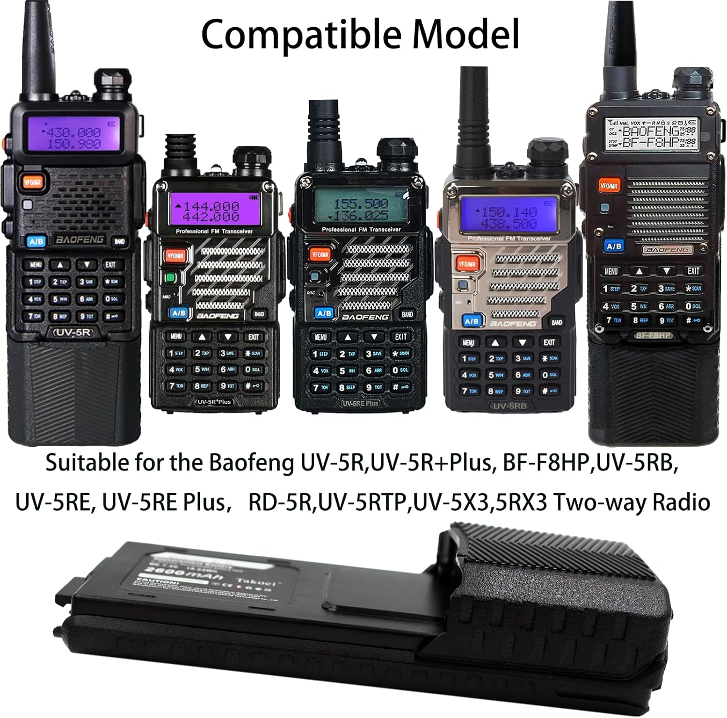 7.4V/2600Mah Battery Replacement Compatible with Baofeng UV-5R UV-5R+ plus BF-F8HP UV-5RE plus UV-5RB UV-5X RD-5R UV-5RTP Walkie Talkie Lithium-Ion Battery image number 6